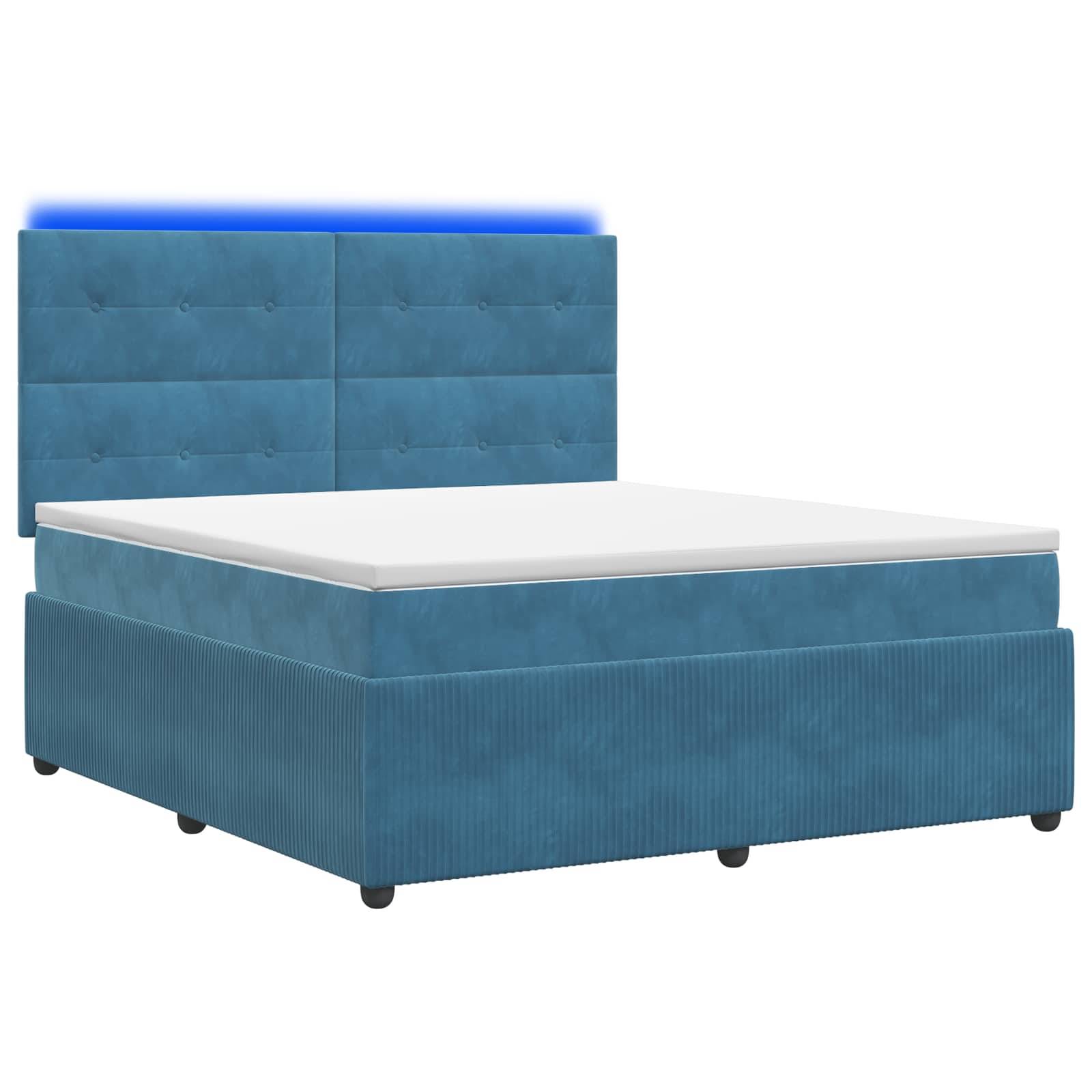 vidaXL LED Boxspringbett mit Matratze Blau 140 x 200 cm Samt