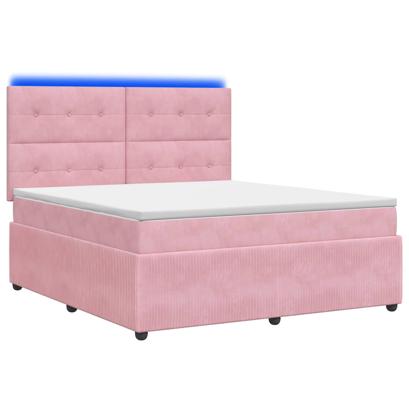 vidaXL LED Boxspringbett mit Matratze Rosa 180 x 200 cm Samt