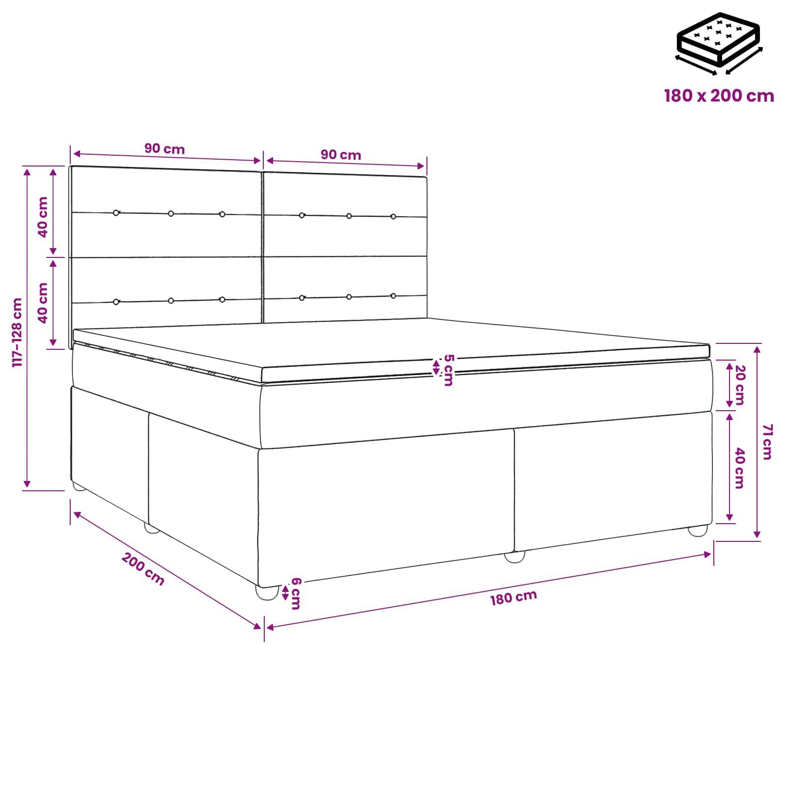 vidaXL LED Boxspringbett mit Matratze Rosa 180 x 200 cm Samt