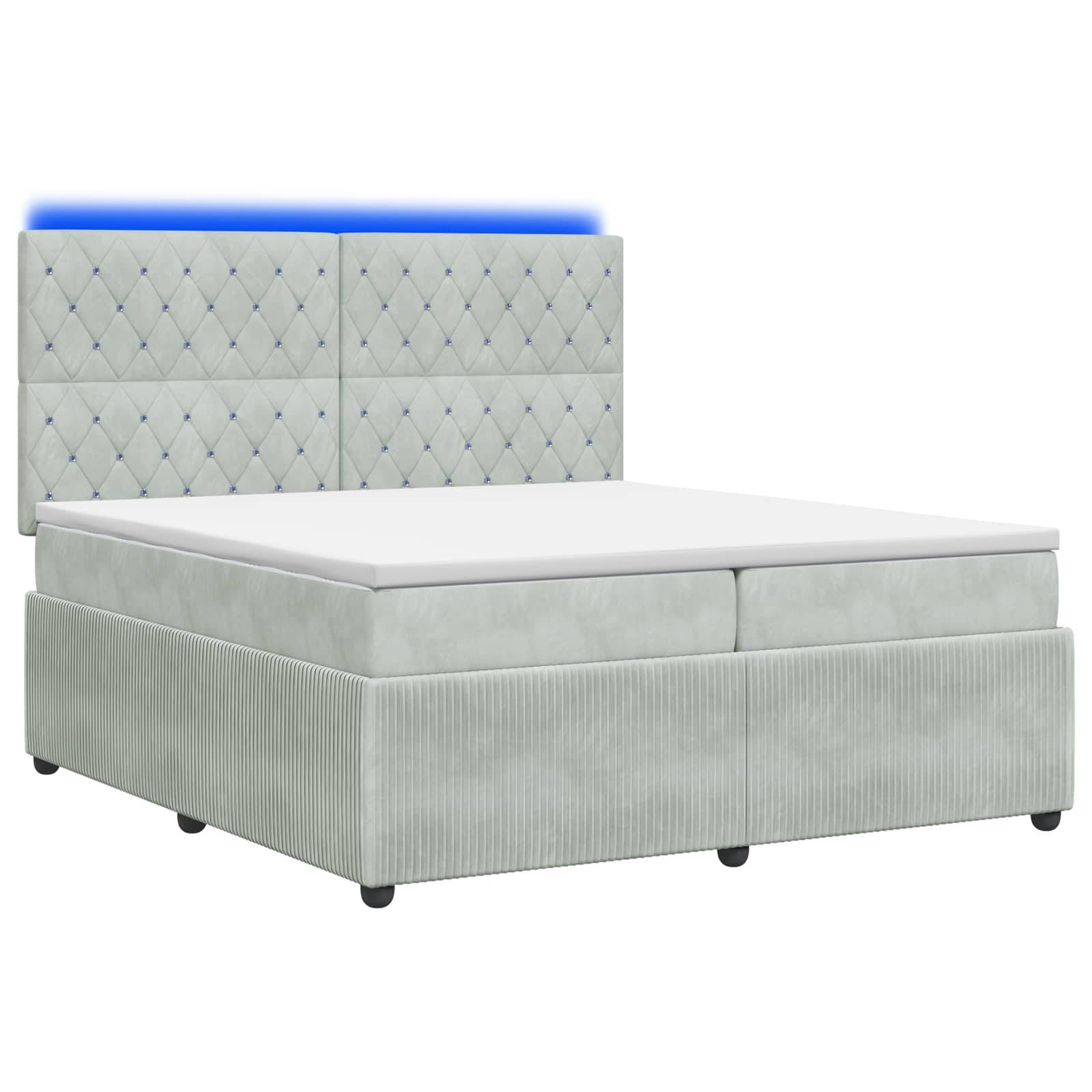 vidaXL LED Boxspringbett mit Matratze Hellgrau 200 x 200 cm Samt