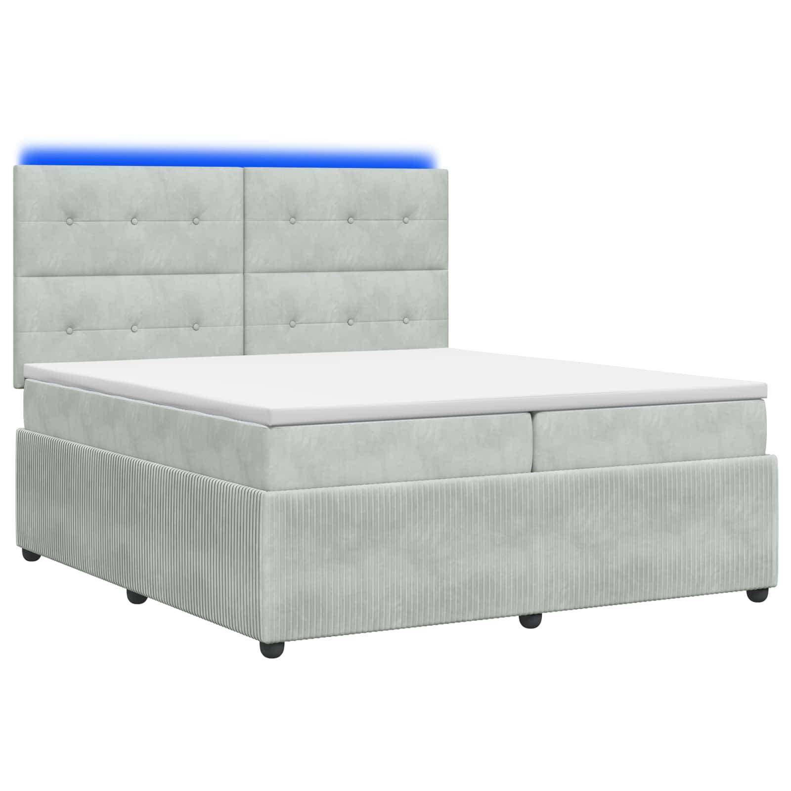 vidaXL LED Boxspringbett mit Matratze Hellgrau 200 x 200 cm Samt