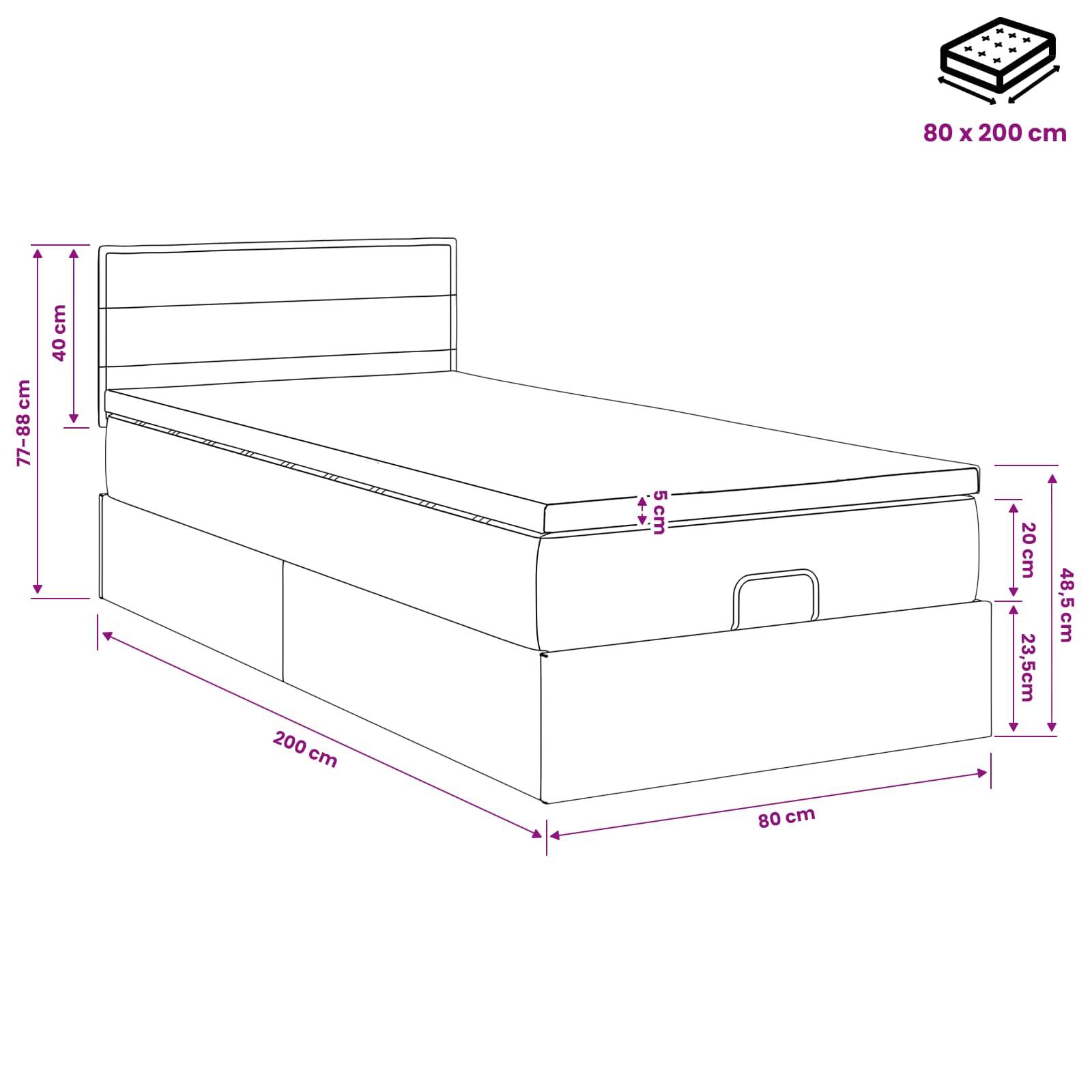 vidaXL Ottoman-Bett mit Matratze und LED Taupe 80 x 200 cm Stoff