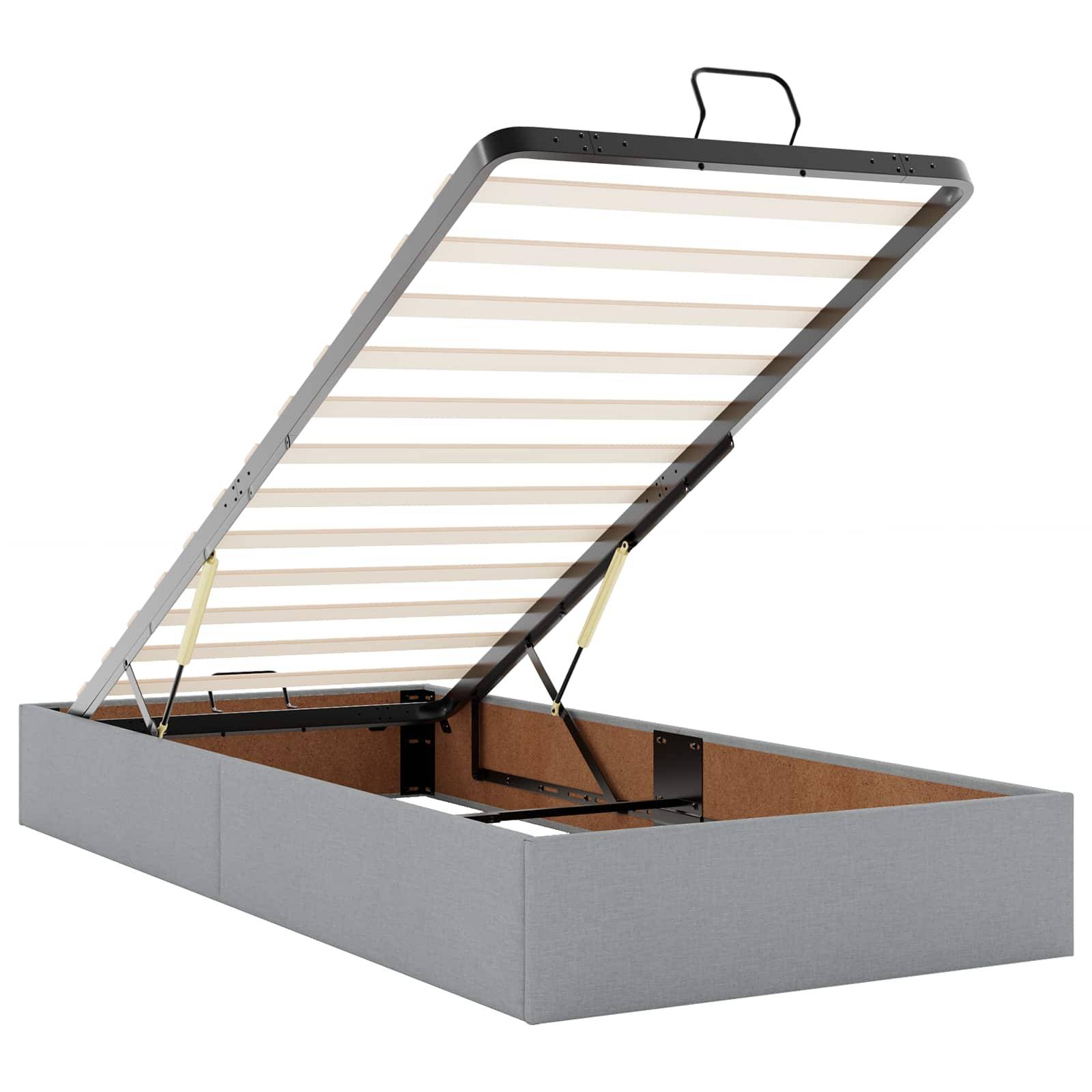 vidaXL Ottoman-Bett mit Matratze und LED Hellgrau 90 x 200 cm Stoff