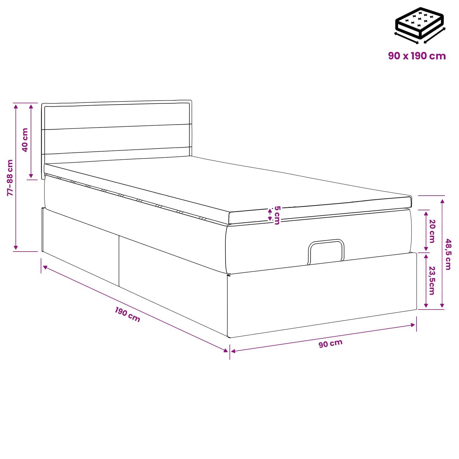 vidaXL Ottoman Bett mit Matratze Schwarz 90 x 190 cm Stoff