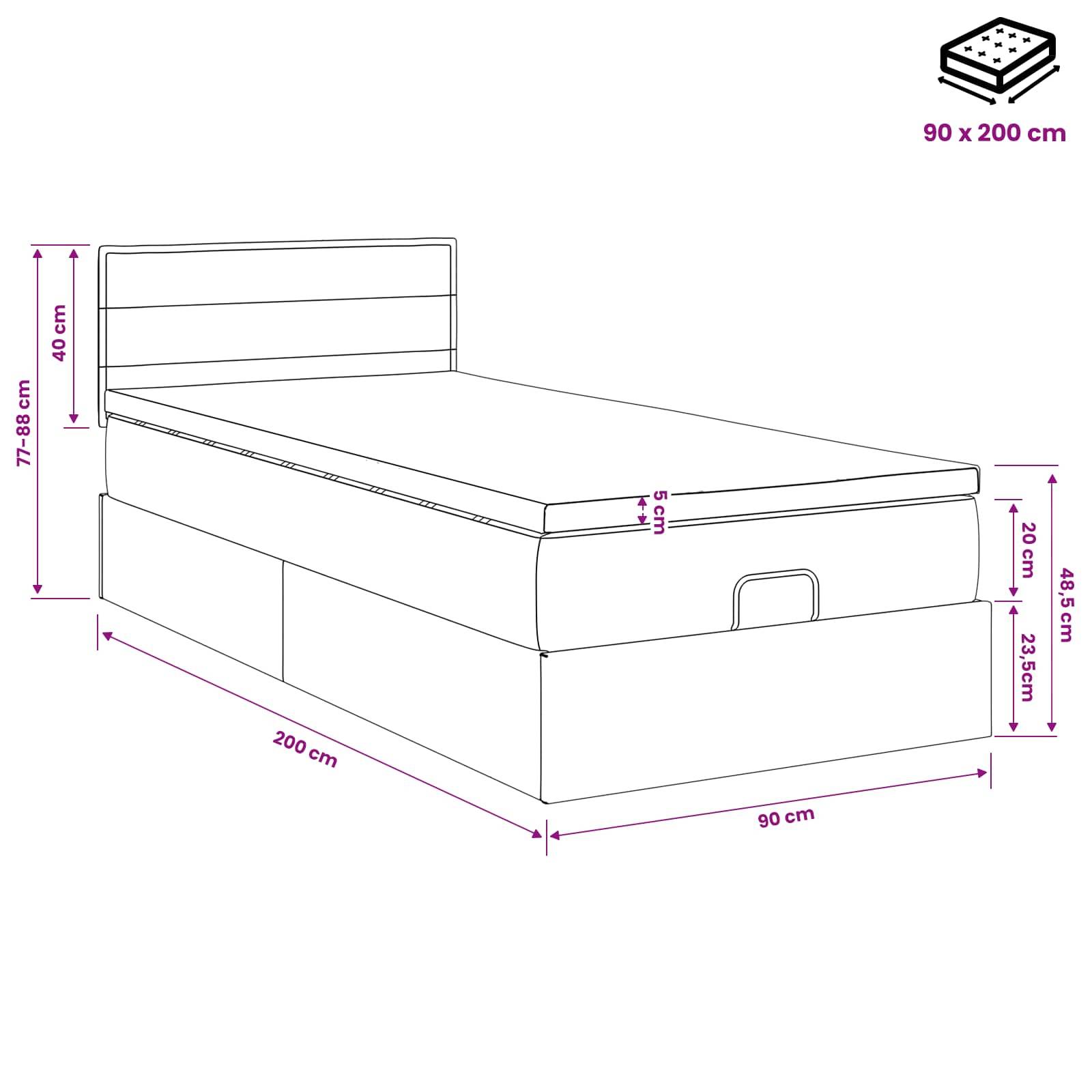 vidaXL Ottoman Bett mit Matratze Schwarz 90 x 200 cm Stoff