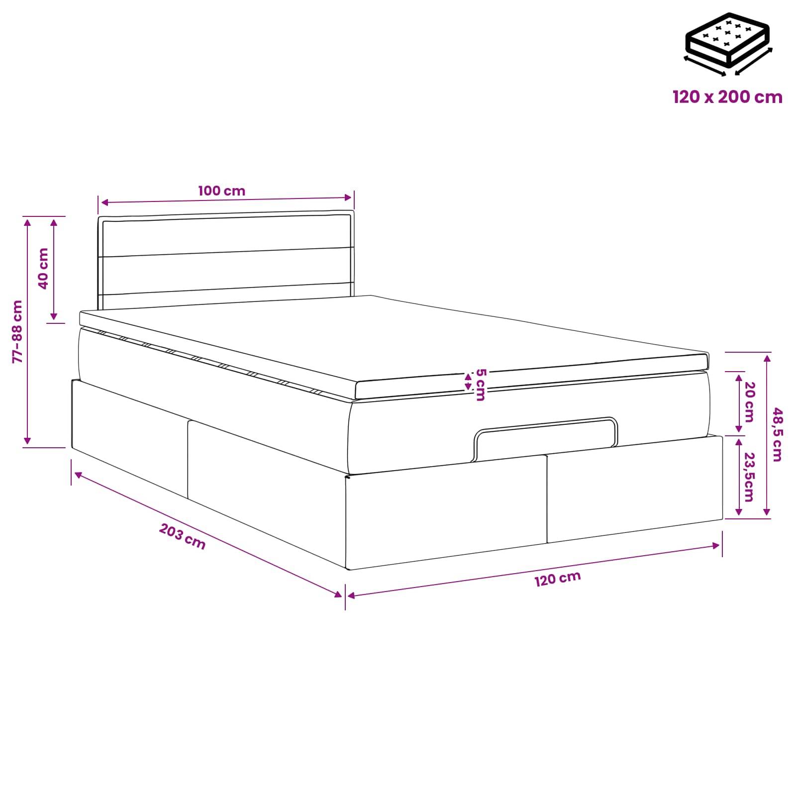vidaXL Ottoman-Bett mit Matratze und LED Creme 120 x 200 cm Stoff