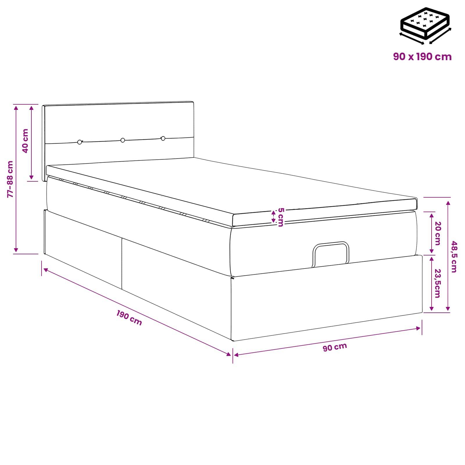 vidaXL Ottoman-Bett mit Matratze und LED Blau 90 x 190 cm Stoff