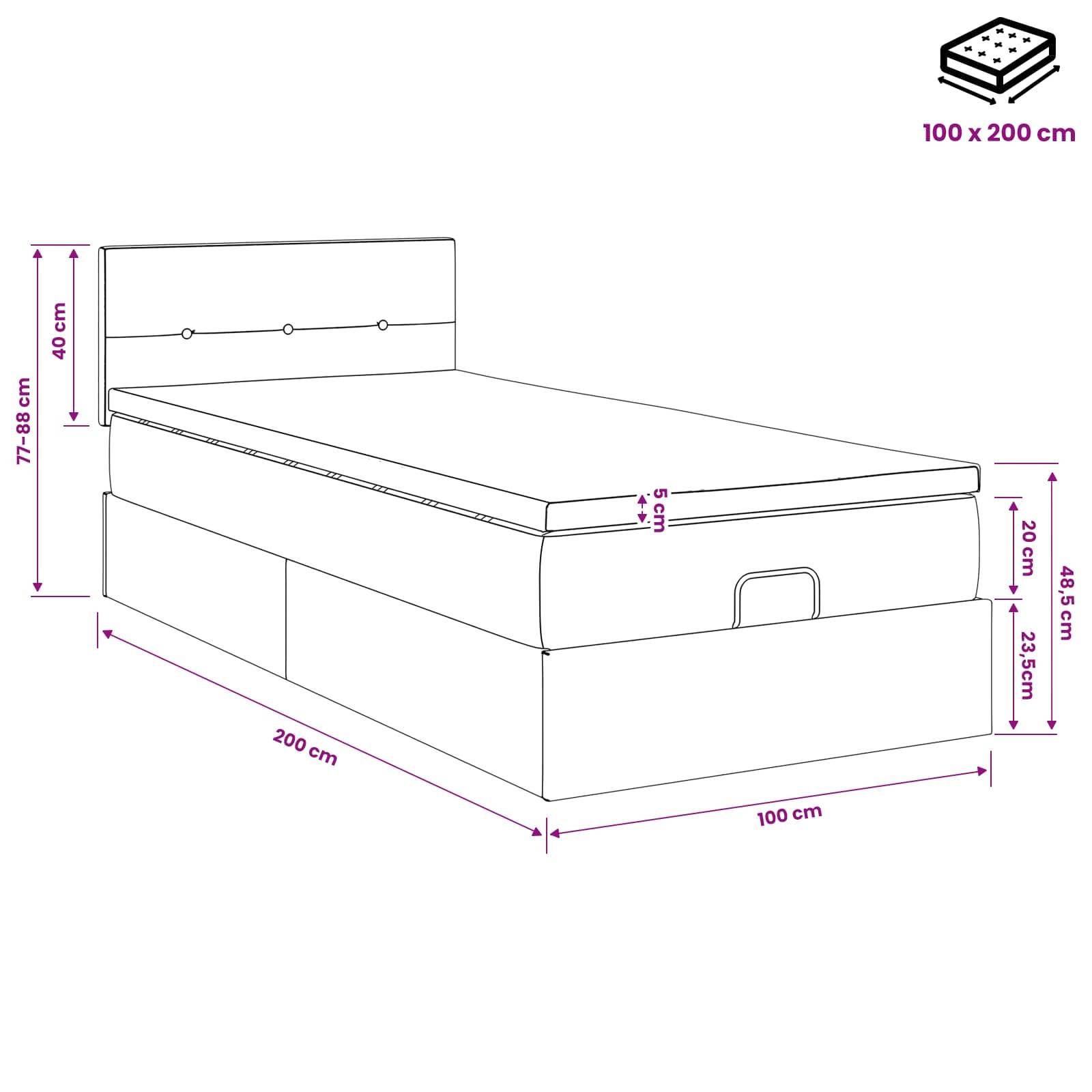 vidaXL Ottoman-Bett mit Matratze und LED Schwarz 100 x 200 cm Stoff