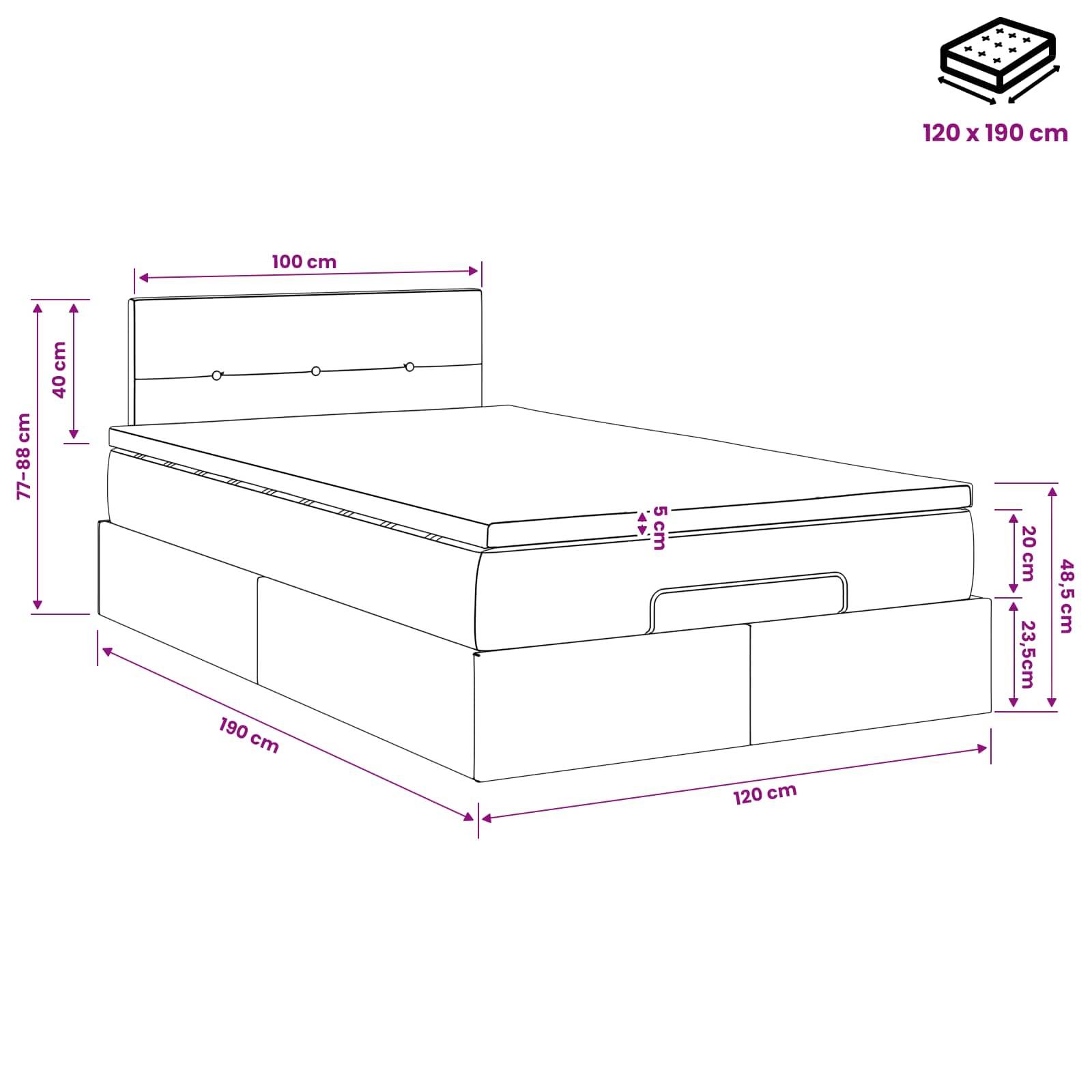vidaXL Ottoman Bett mit Matratze Schwarz 120 x 190 cm Samt