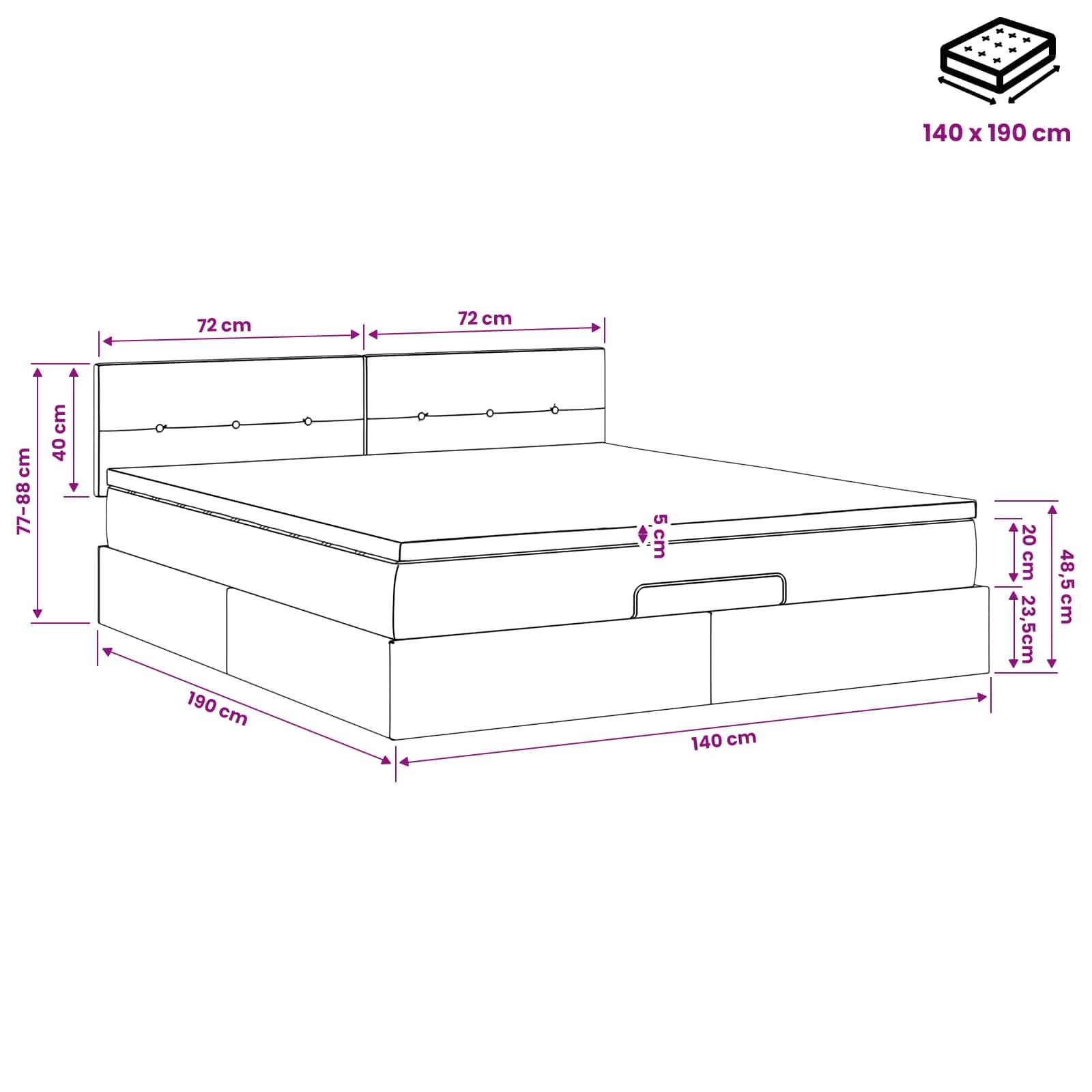 vidaXL Ottoman-Bett mit Matratze und LED Dunkelgrau 140 x 190 cm Samt