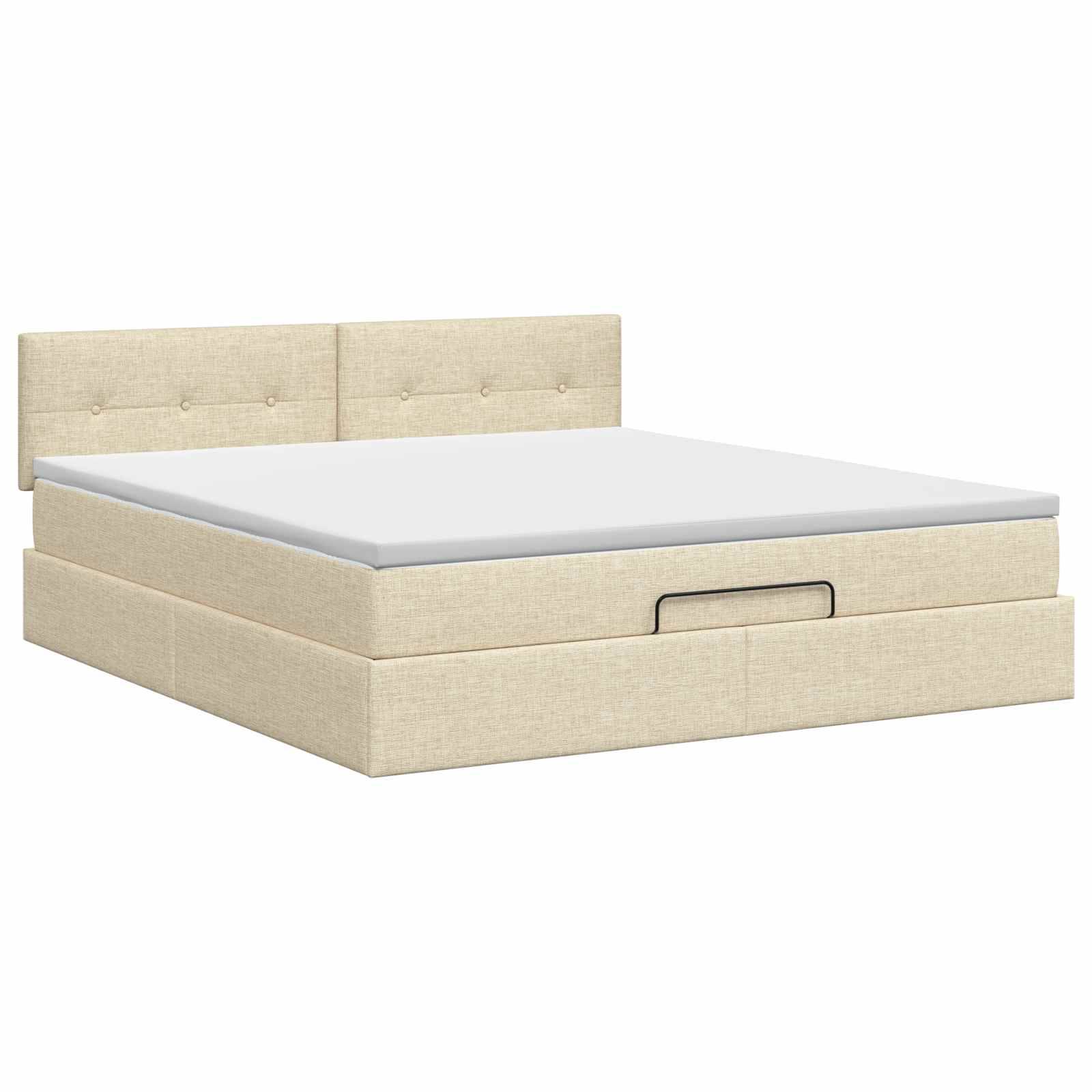 vidaXL Ottoman Bett mit Matratze mit Kopfteil Creme 160 x 200 cm Stoff
