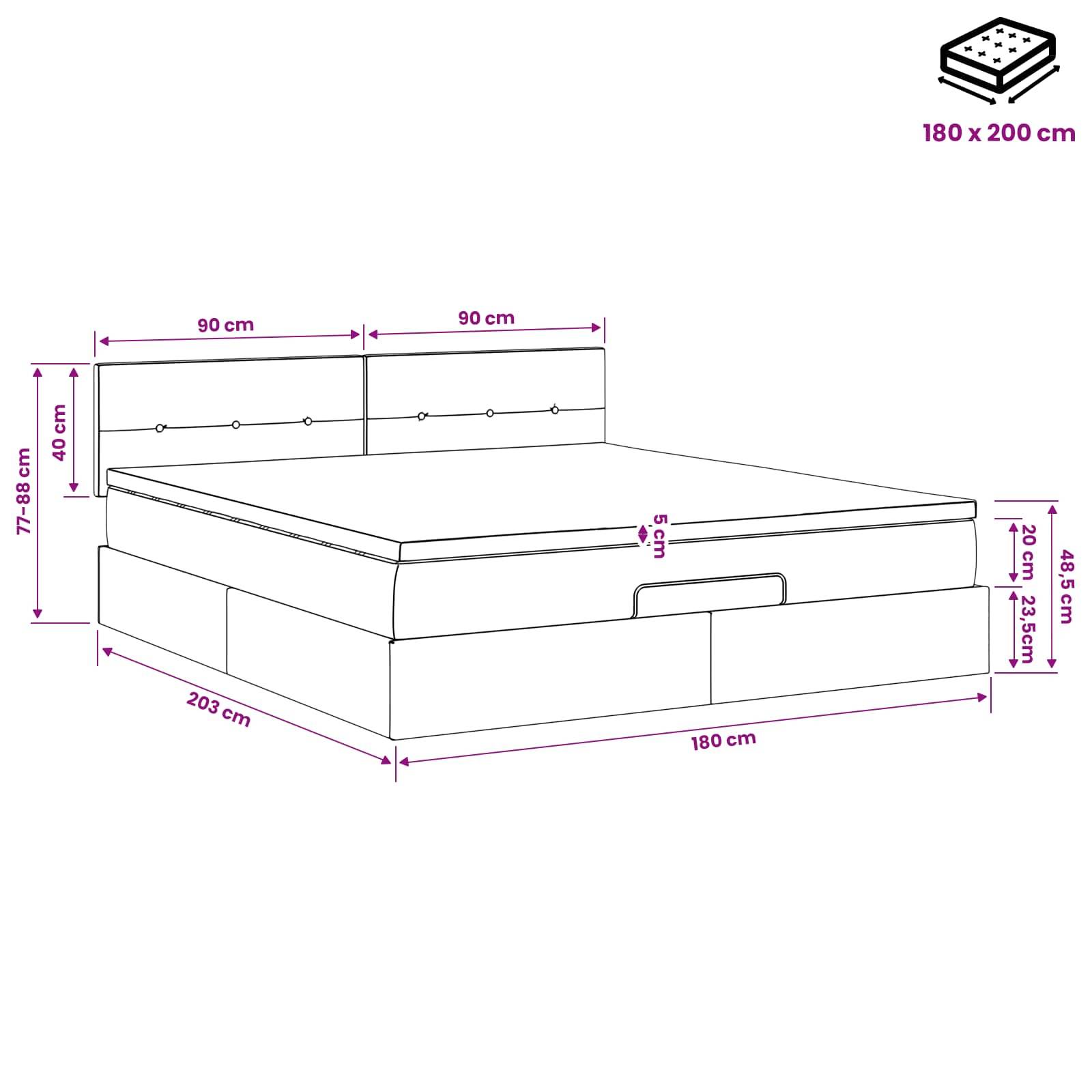 vidaXL Ottoman-Bett mit Matratze und LED Rosa 180 x 200 cm Samt
