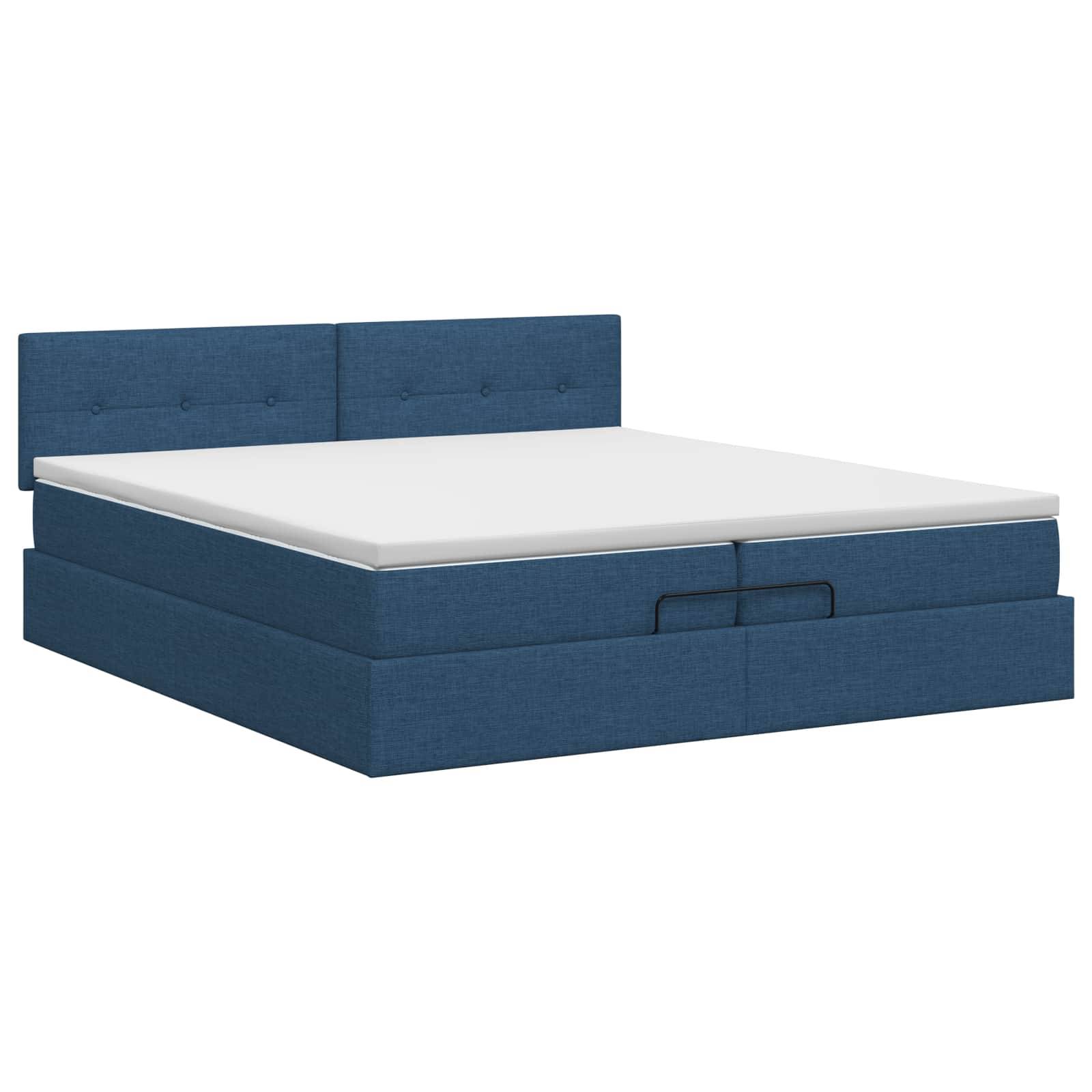 vidaXL Ottoman Bett mit Matratze mit Kopfteil Blau 200 x 200 cm Stoff