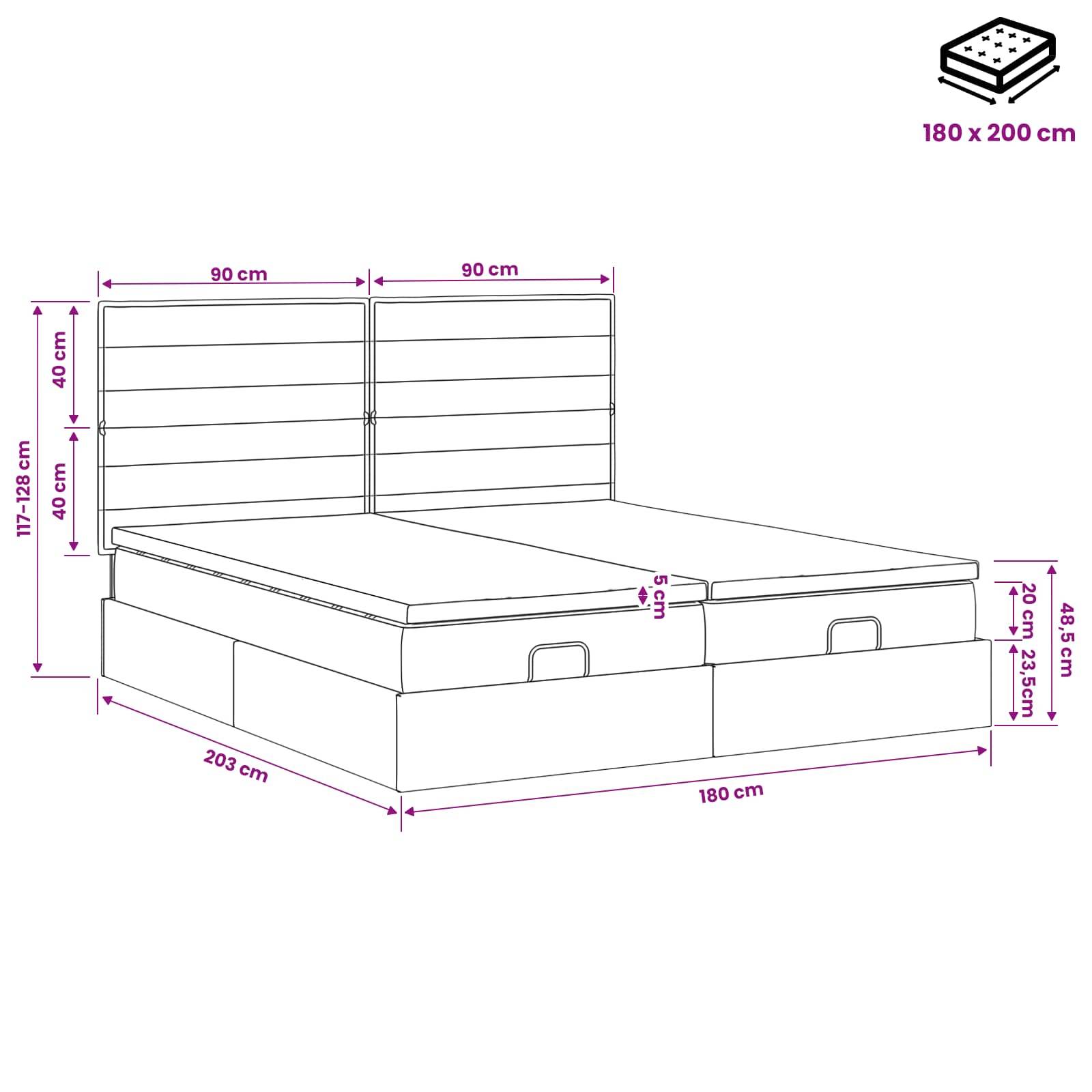vidaXL Ottoman-Bett mit Matratze und LED Blau 180 x 200 cm Stoff