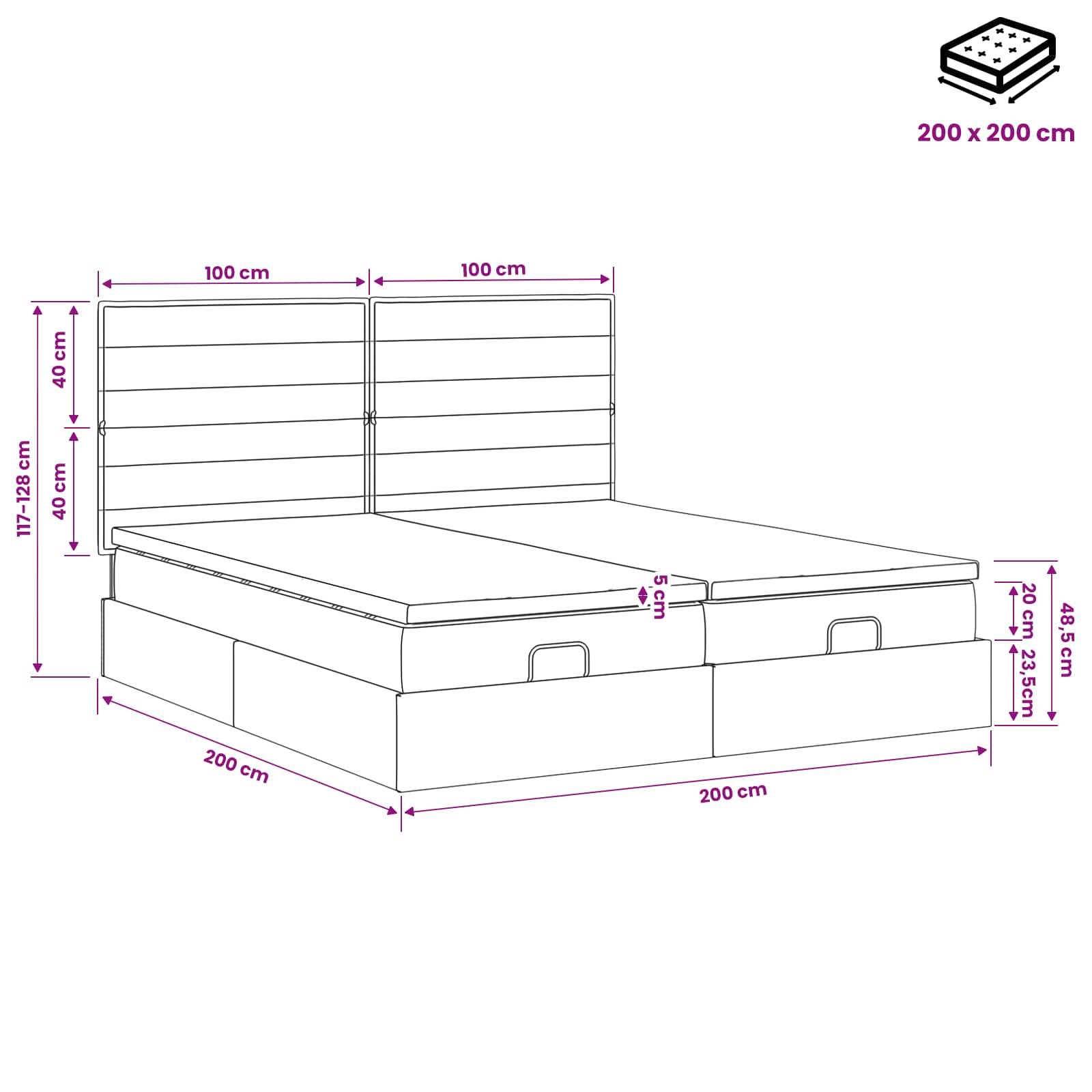 vidaXL Ottoman Bett mit Matratze mit Kopfteil 2 pcs Dunkelgrau Stoff