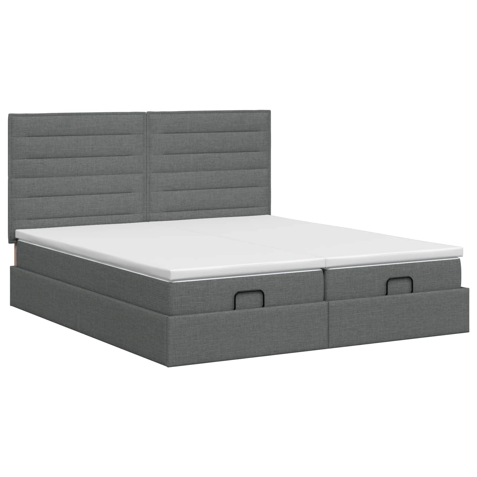 vidaXL Ottoman Bett mit Matratze mit Kopfteil 2 pcs Dunkelgrau Stoff
