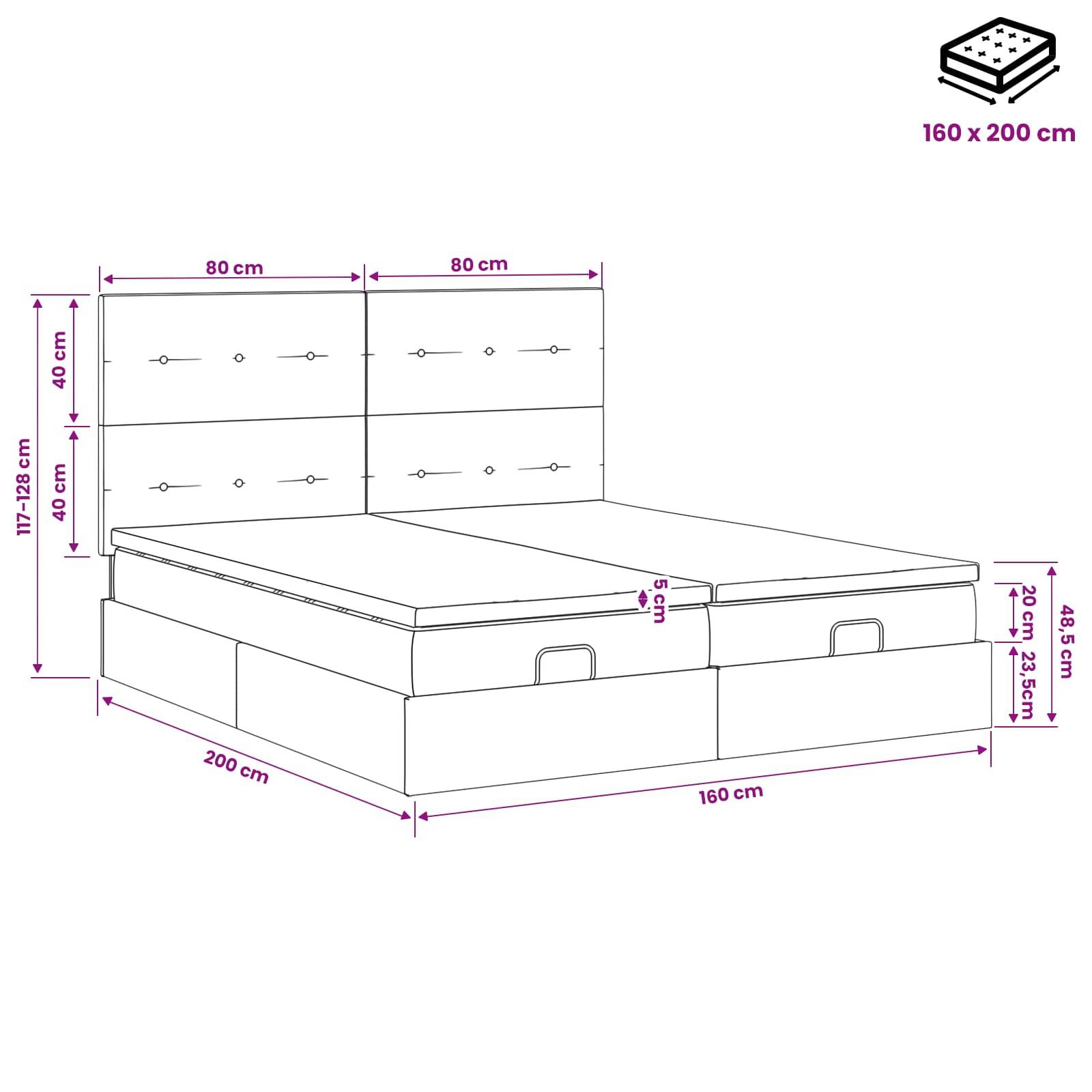 vidaXL Ottoman-Bett mit Matratze und LED Dunkelgrau 160 x 200 cm Samt