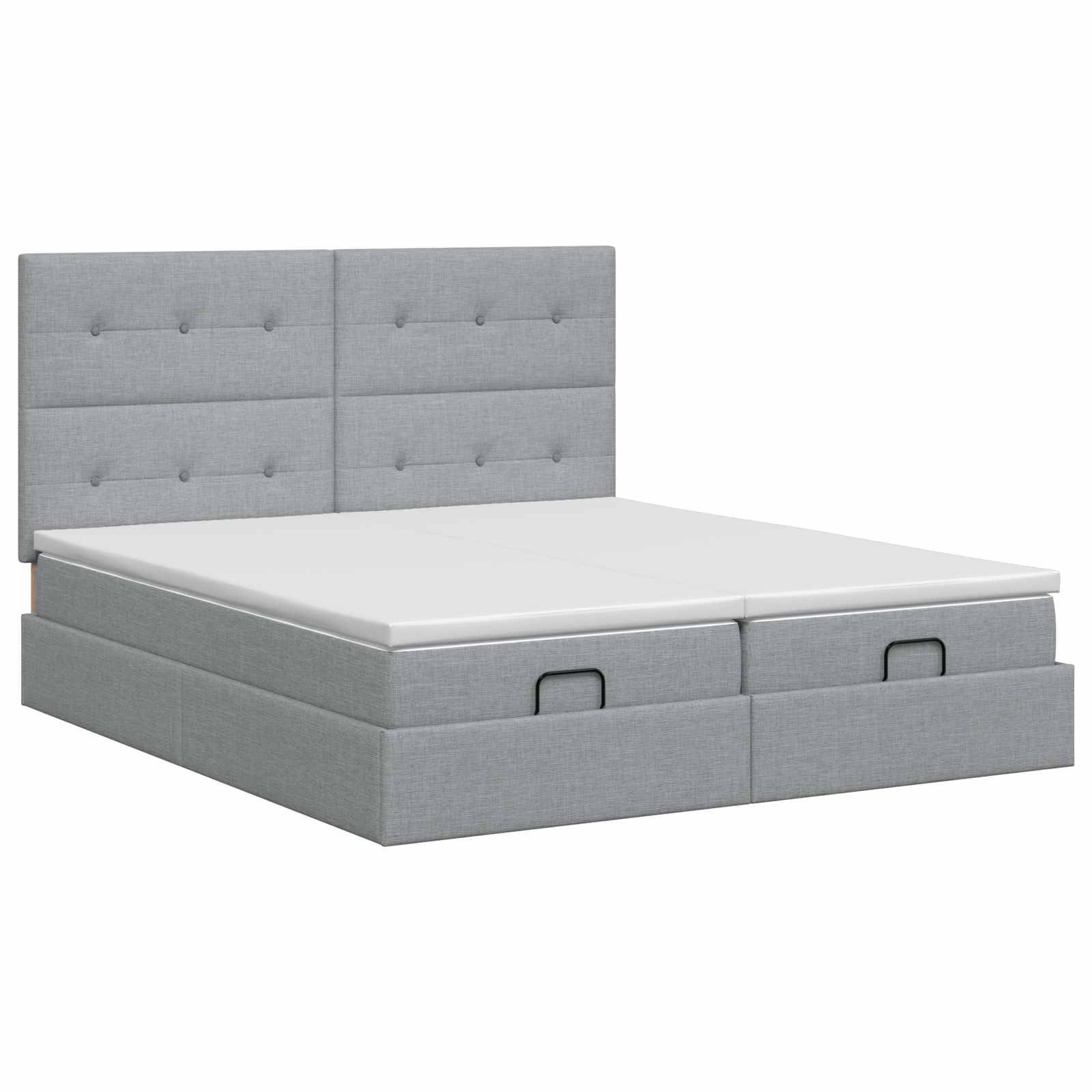 vidaXL Ottoman Bett mit Matratze mit Kopfteil 2 Stk. Hellgrau Stoff