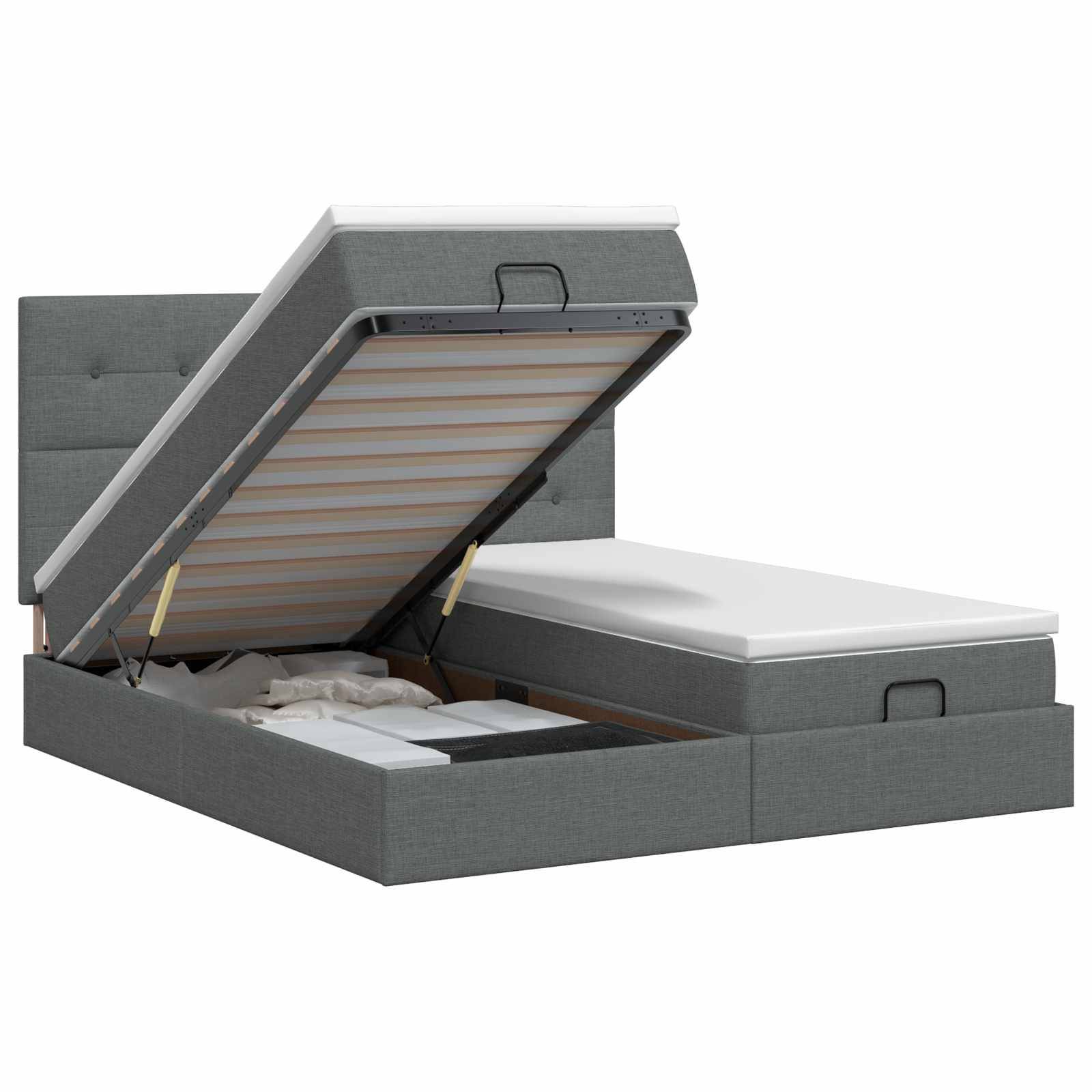 vidaXL Ottoman Bett mit Matratze mit Kopfteil 2 Stk. Dunkelgrau Stoff
