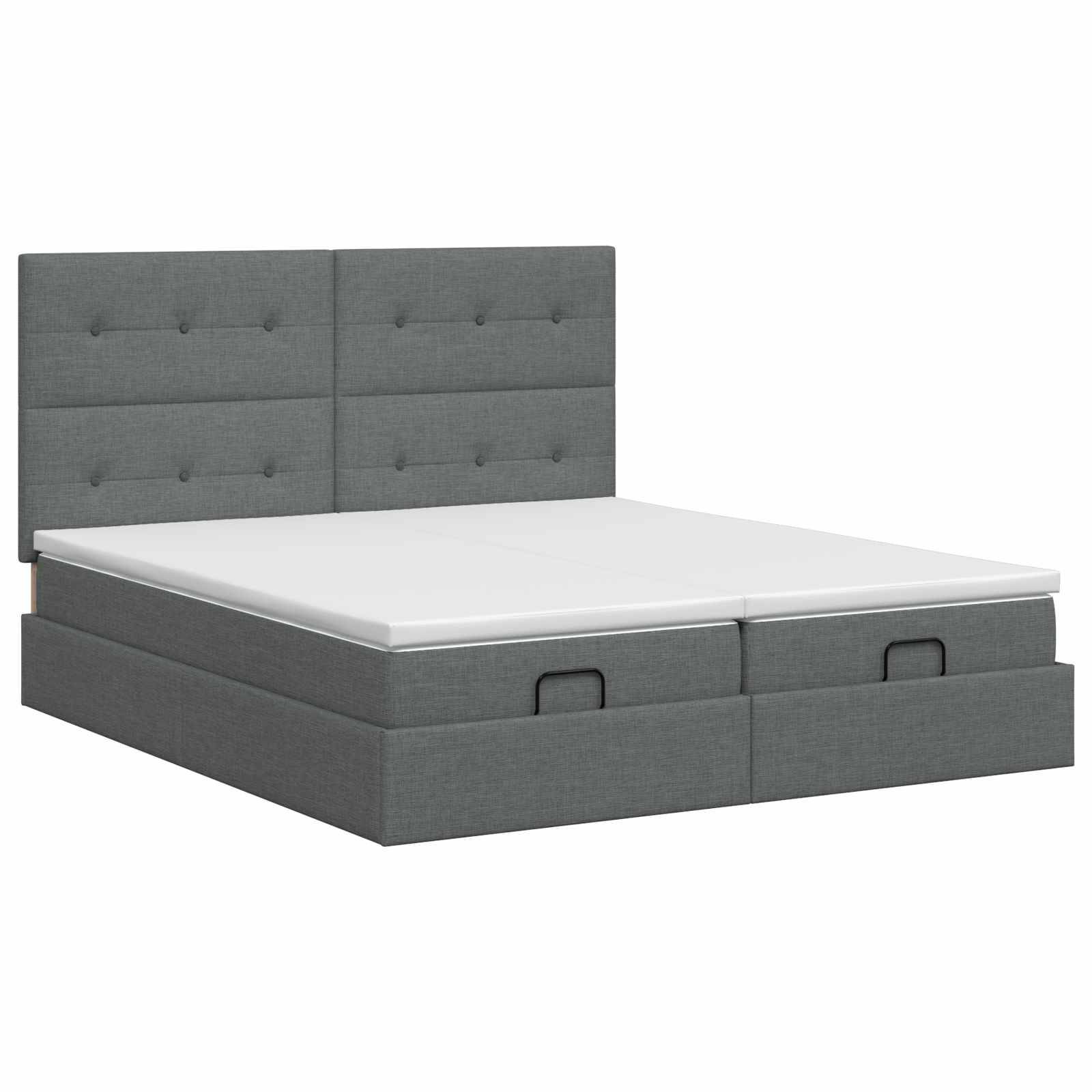 vidaXL Ottoman Bett mit Matratze mit Kopfteil 2 Stk. Dunkelgrau Stoff