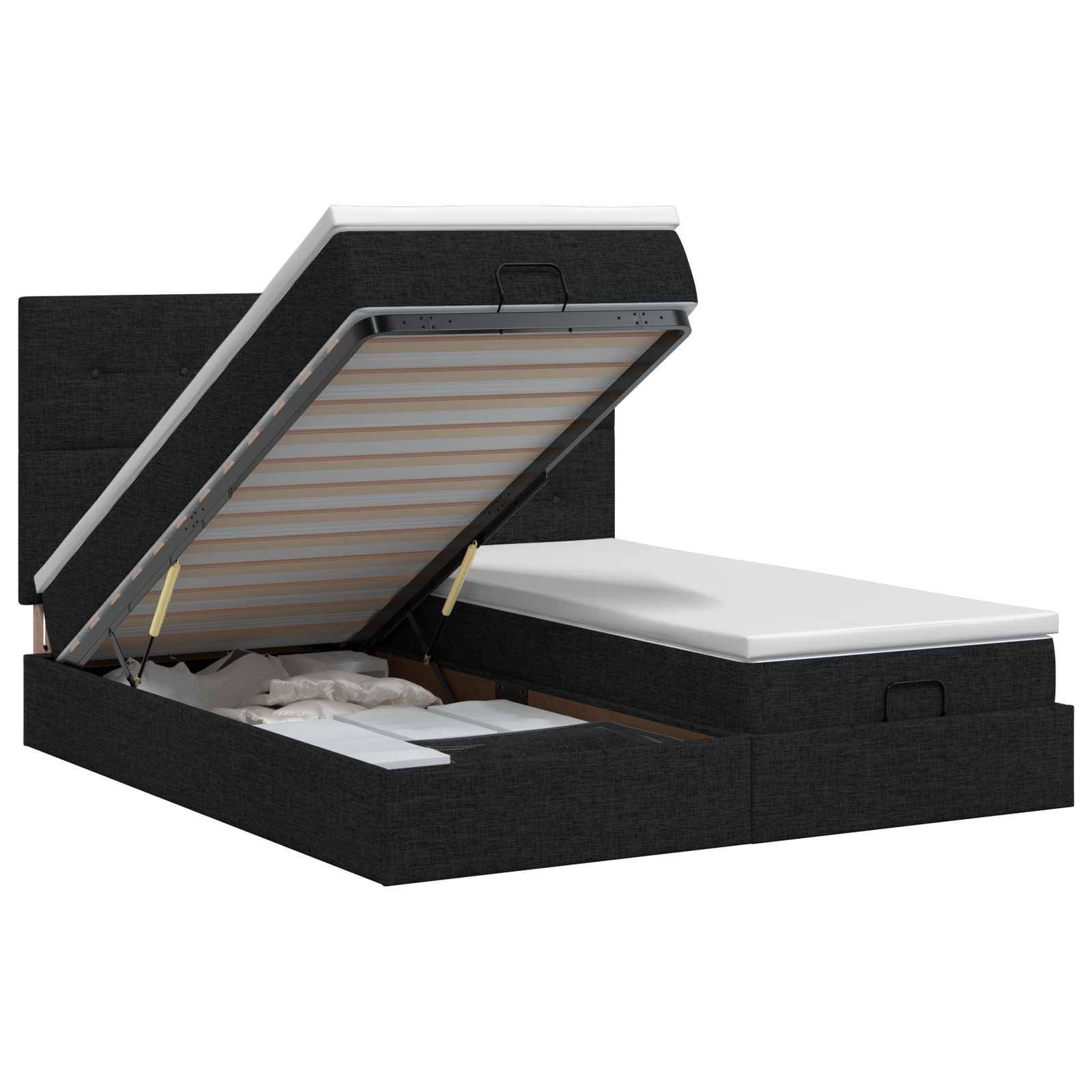 vidaXL Ottoman Bett mit Matratze mit Kopfteil 2 Stk. Schwarz Stoff
