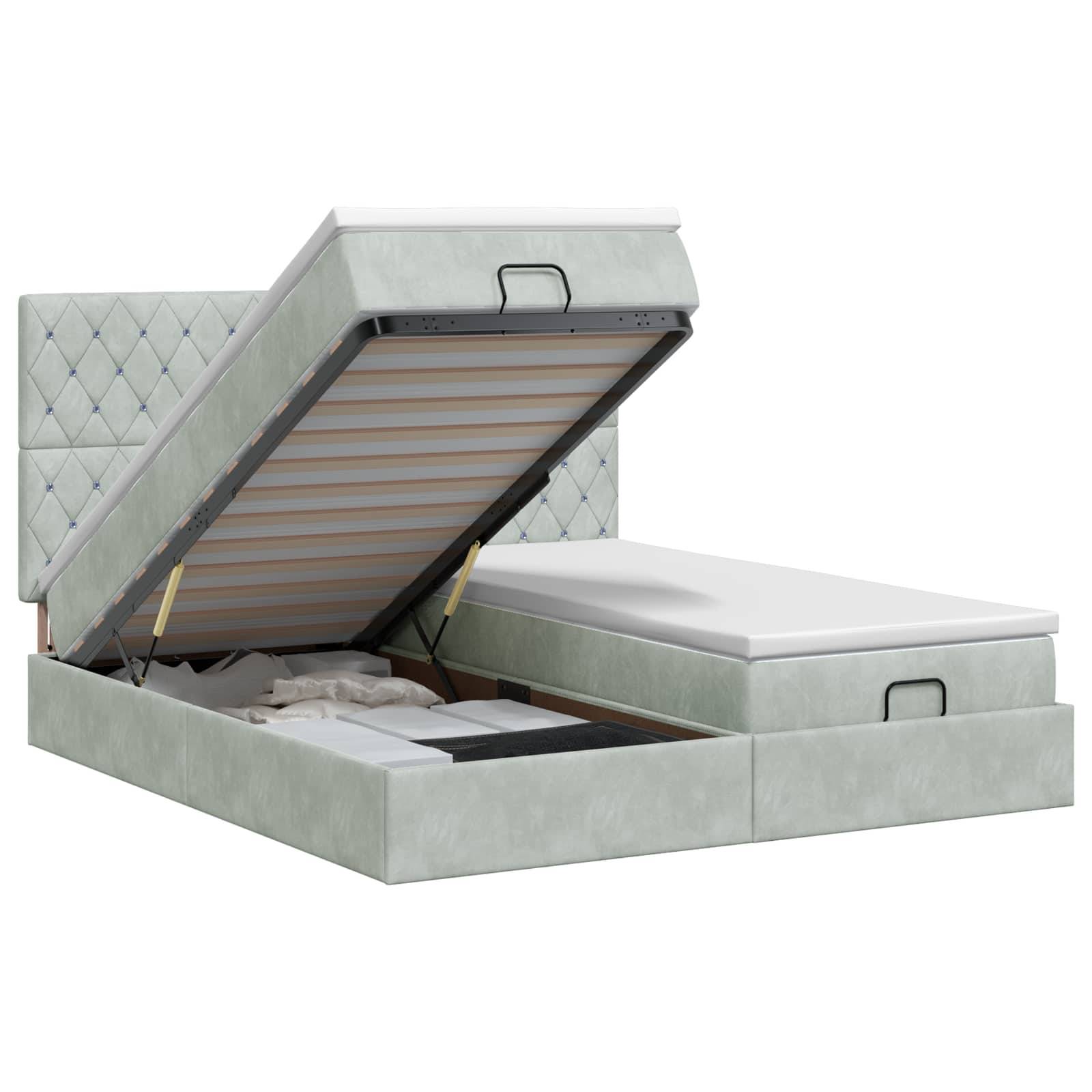 vidaXL Ottoman Bett mit Matratze mit Kopfteil 2 pcs Hellgrau Samt