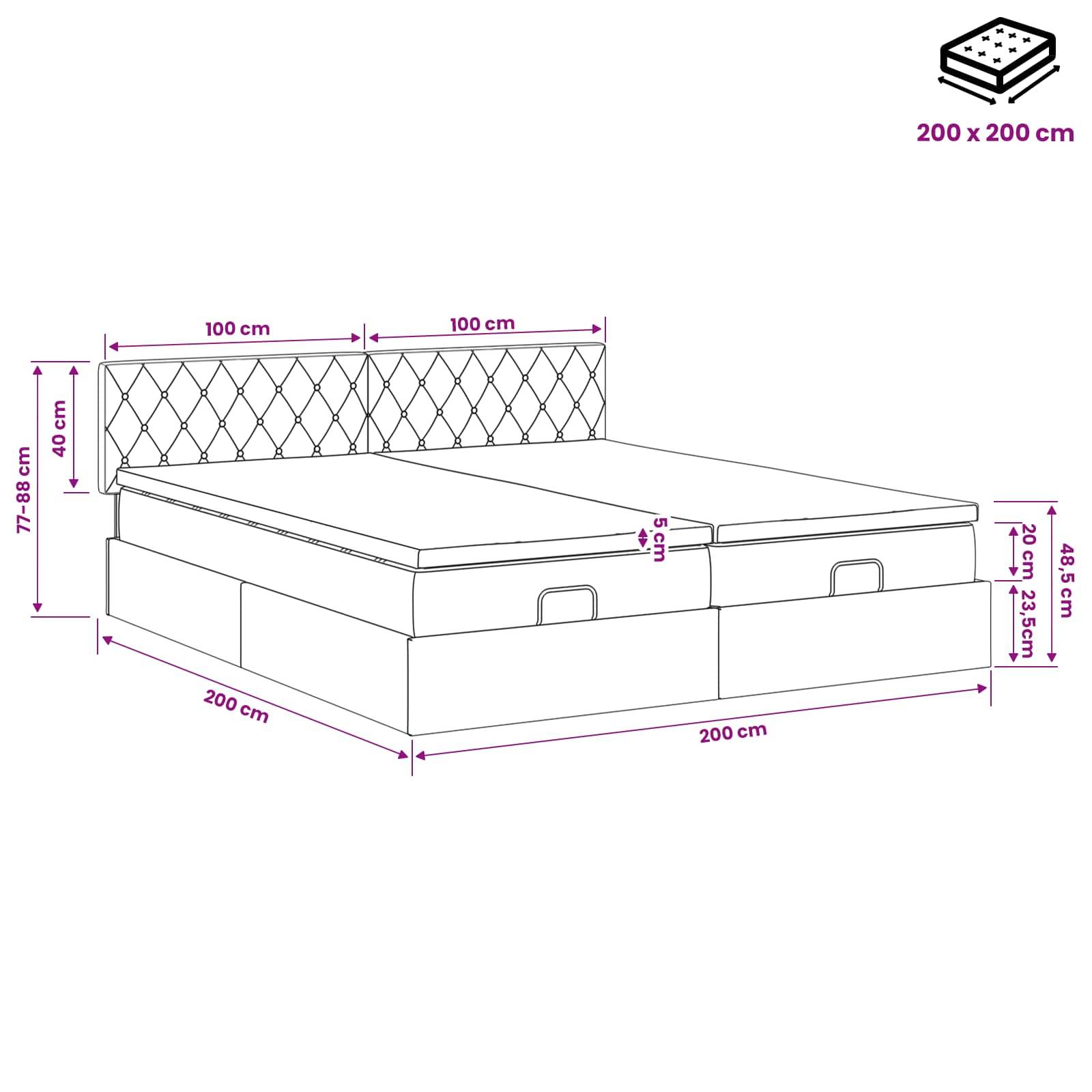 vidaXL Ottoman Bett mit Matratze mit Kopfteil 2 pcs Hellgrau Samt