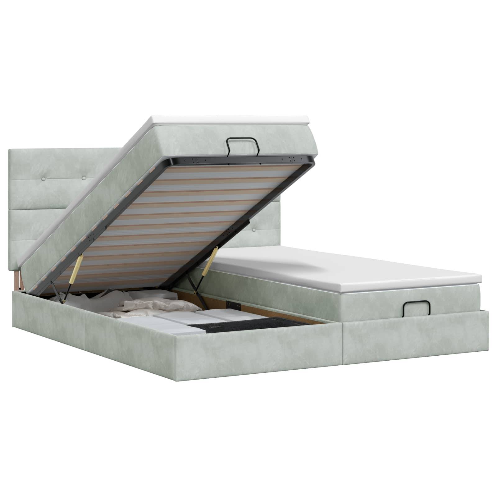 vidaXL Ottoman Bett mit Matratze mit Kopfteil 2 Stk. Hellgrau Samt
