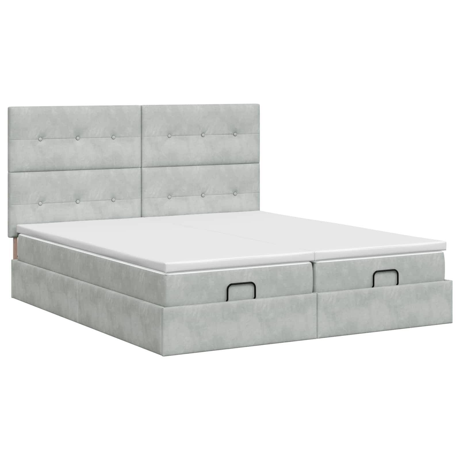 vidaXL Ottoman Bett mit Matratze mit Kopfteil 2 Stk. Hellgrau Samt