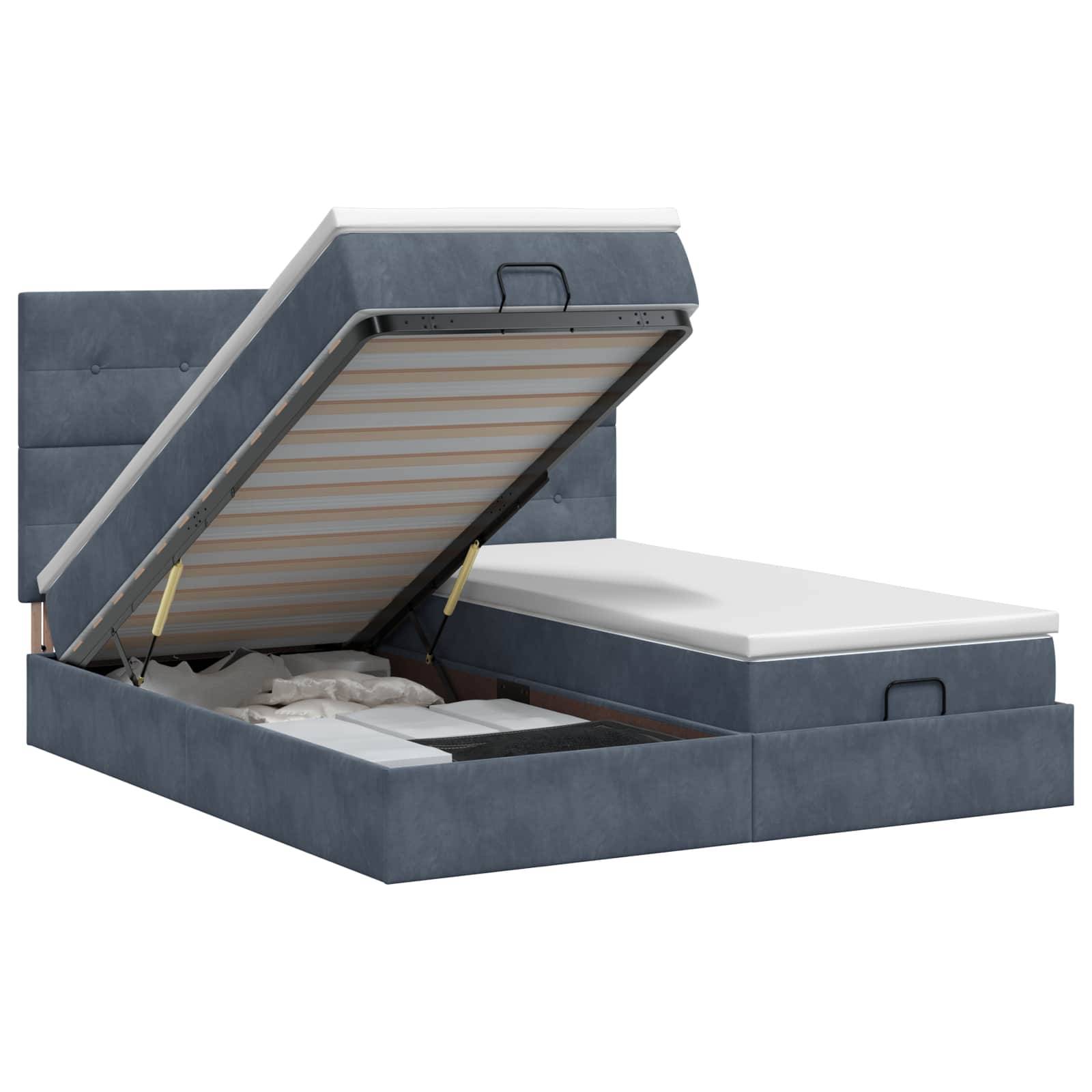 vidaXL Ottoman Bett mit Matratze mit Kopfteil 2 Stk. Dunkelgrau Samt