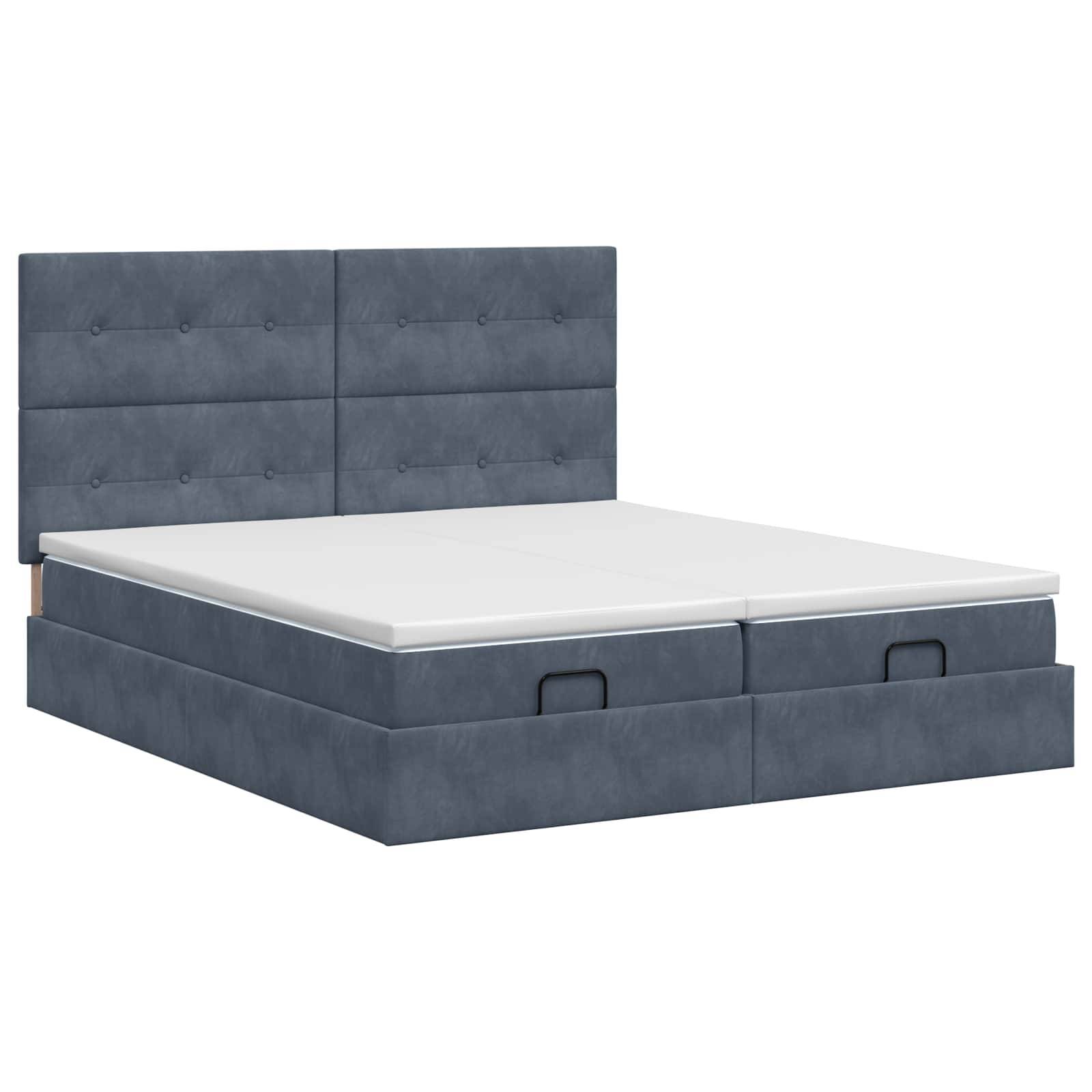 vidaXL Ottoman Bett mit Matratze mit Kopfteil 2 Stk. Dunkelgrau Samt