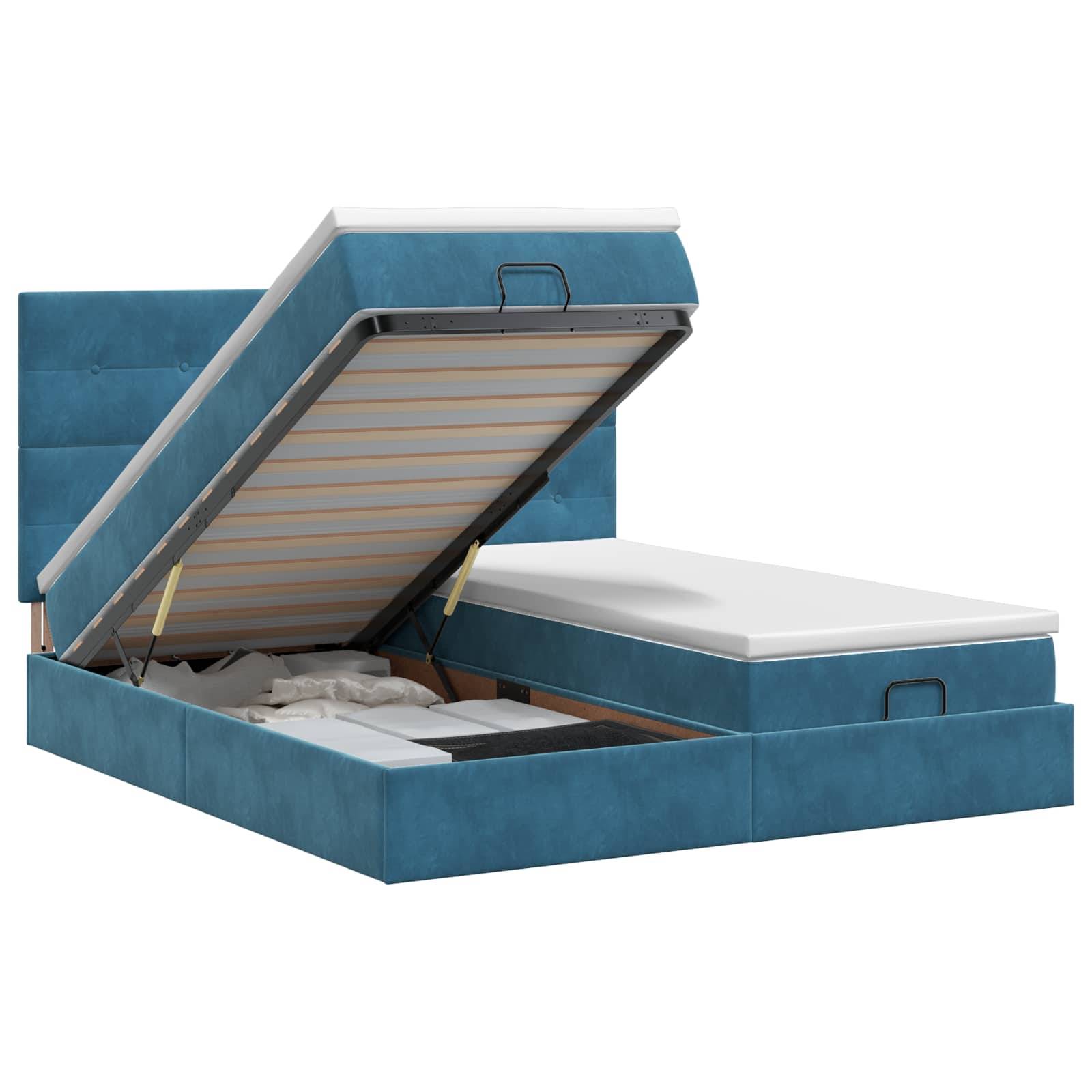 vidaXL Ottoman Bett mit Matratze mit Kopfteil 2 Stk. Dunkelblau Samt