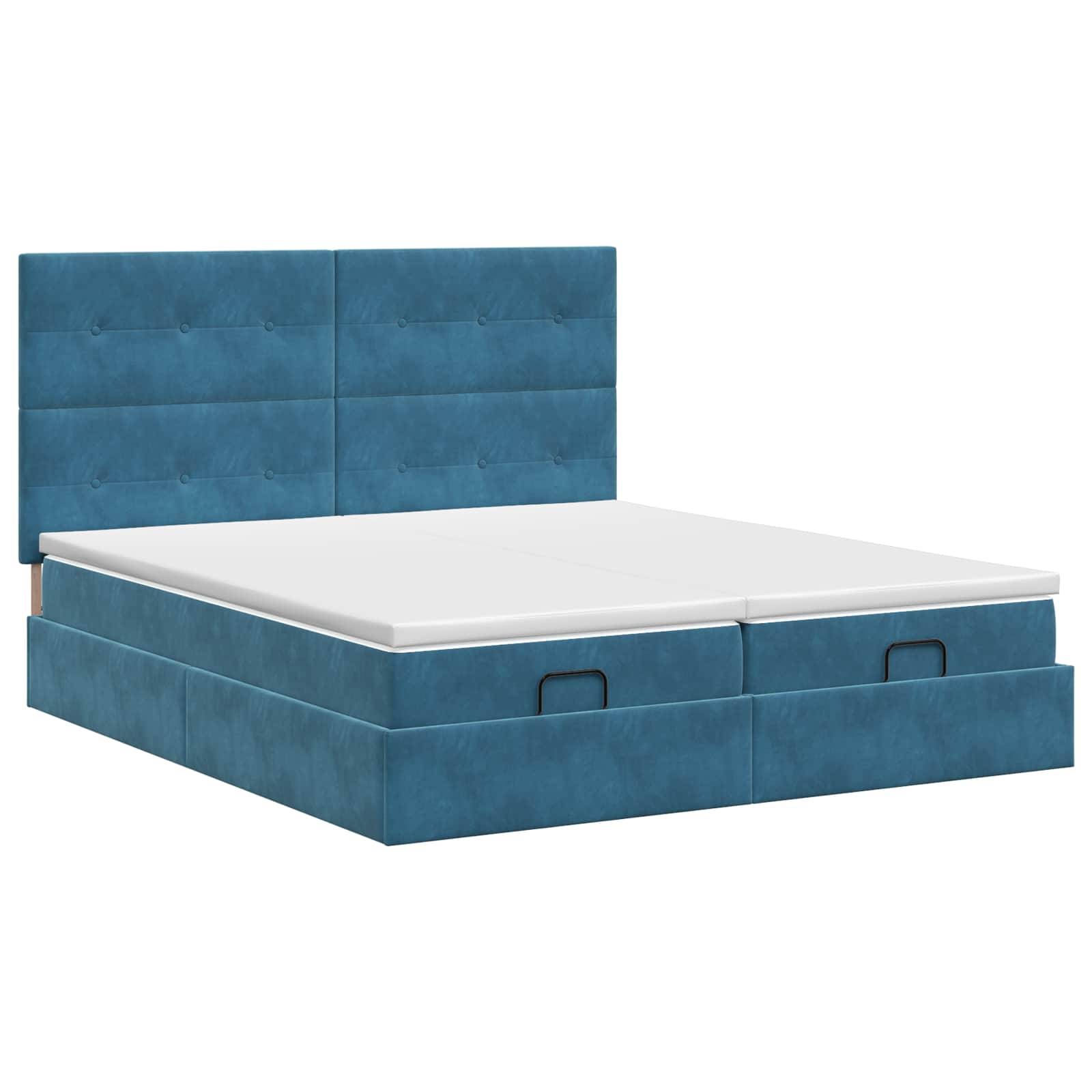 vidaXL Ottoman Bett mit Matratze mit Kopfteil 2 Stk. Dunkelblau Samt