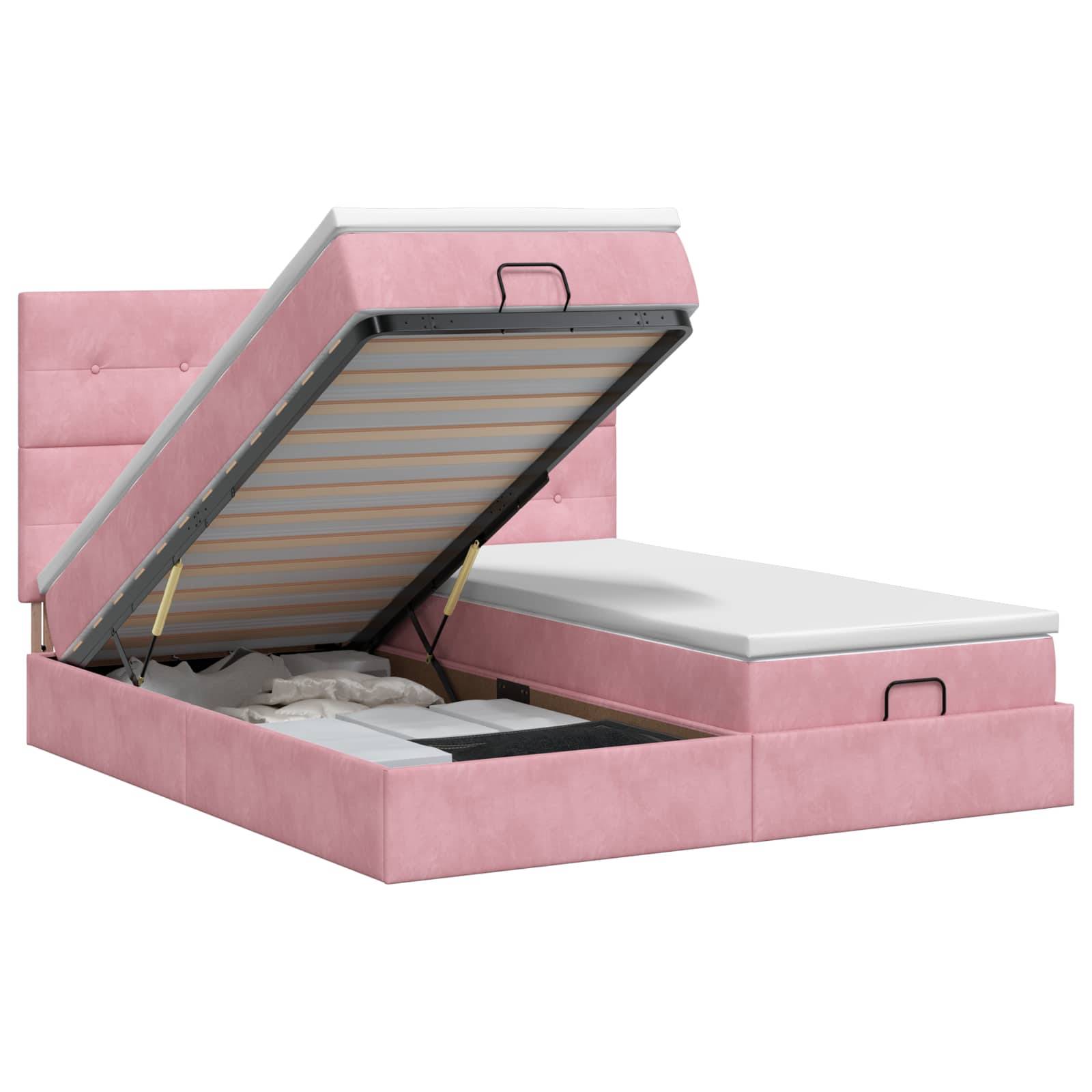 vidaXL Ottoman Bett mit Matratze mit Kopfteil 2 Stk. Rosa Samt