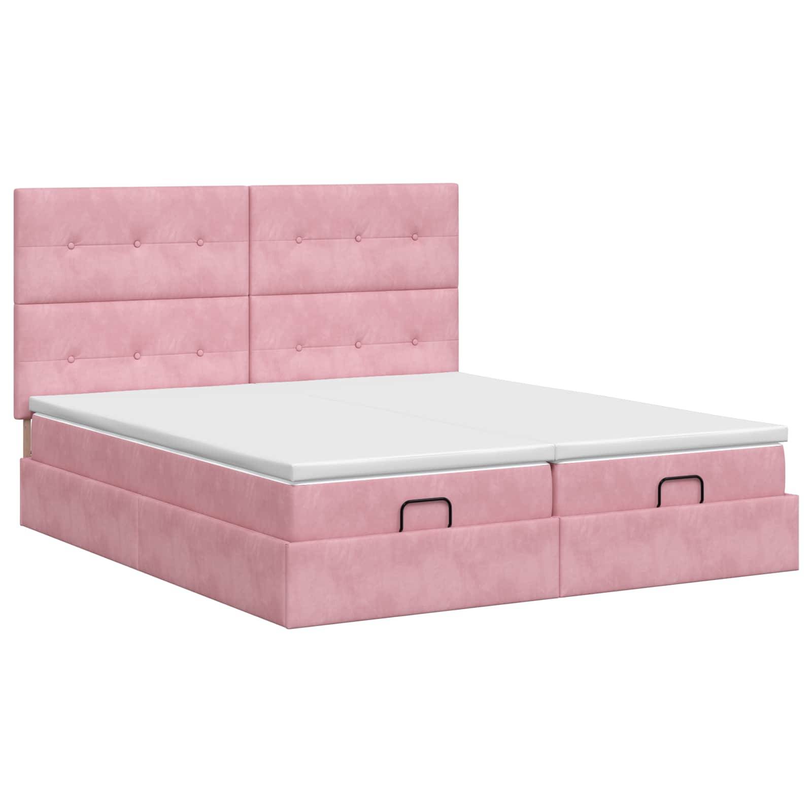 vidaXL Ottoman Bett mit Matratze mit Kopfteil 2 Stk. Rosa Samt