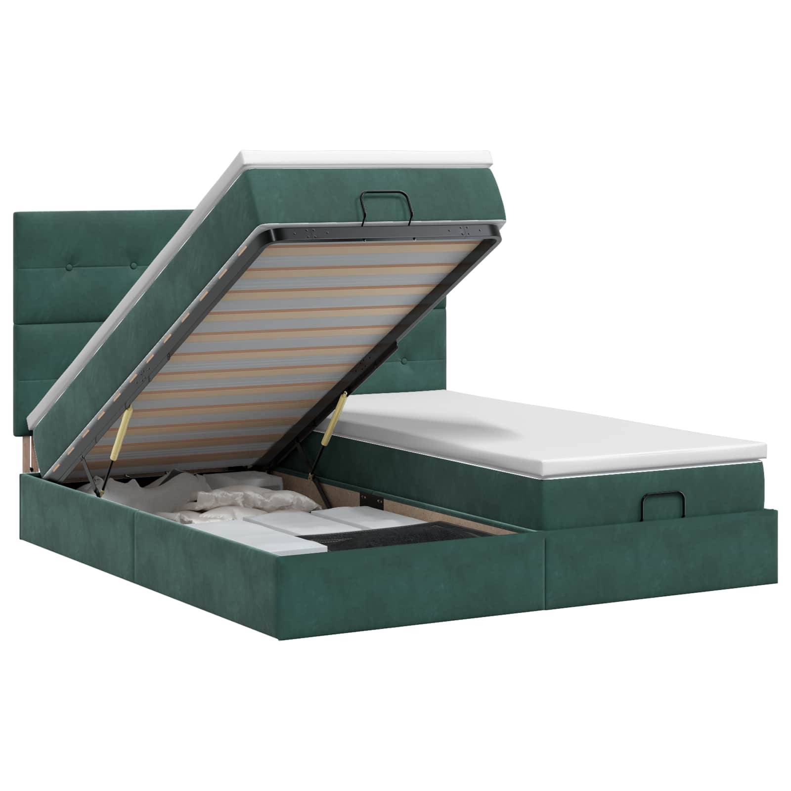 vidaXL Ottoman Bett mit Matratze mit Kopfteil 2 Stk. Dunkelgrün Samt