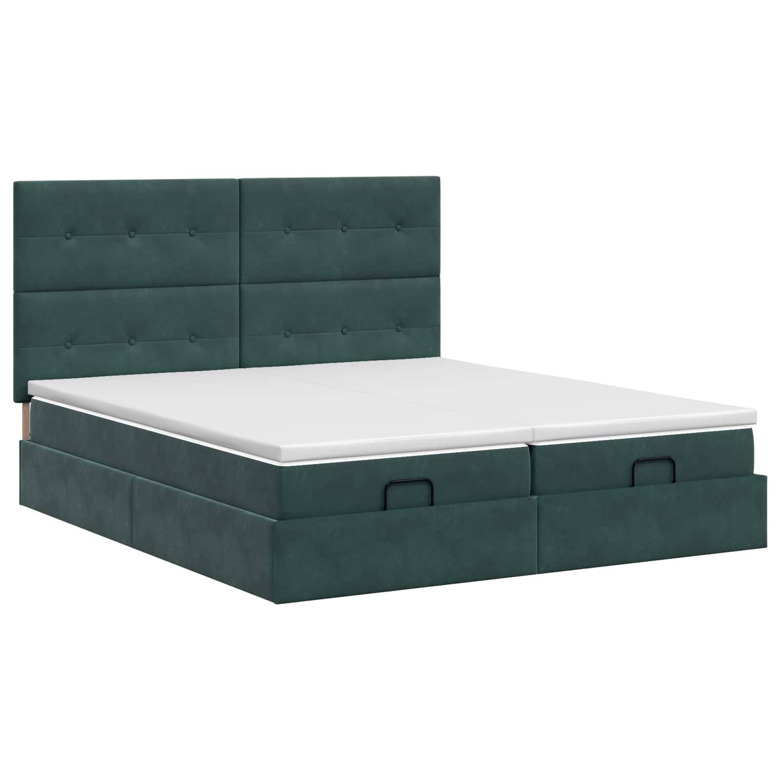 vidaXL Ottoman Bett mit Matratze mit Kopfteil 2 Stk. Dunkelgrün Samt
