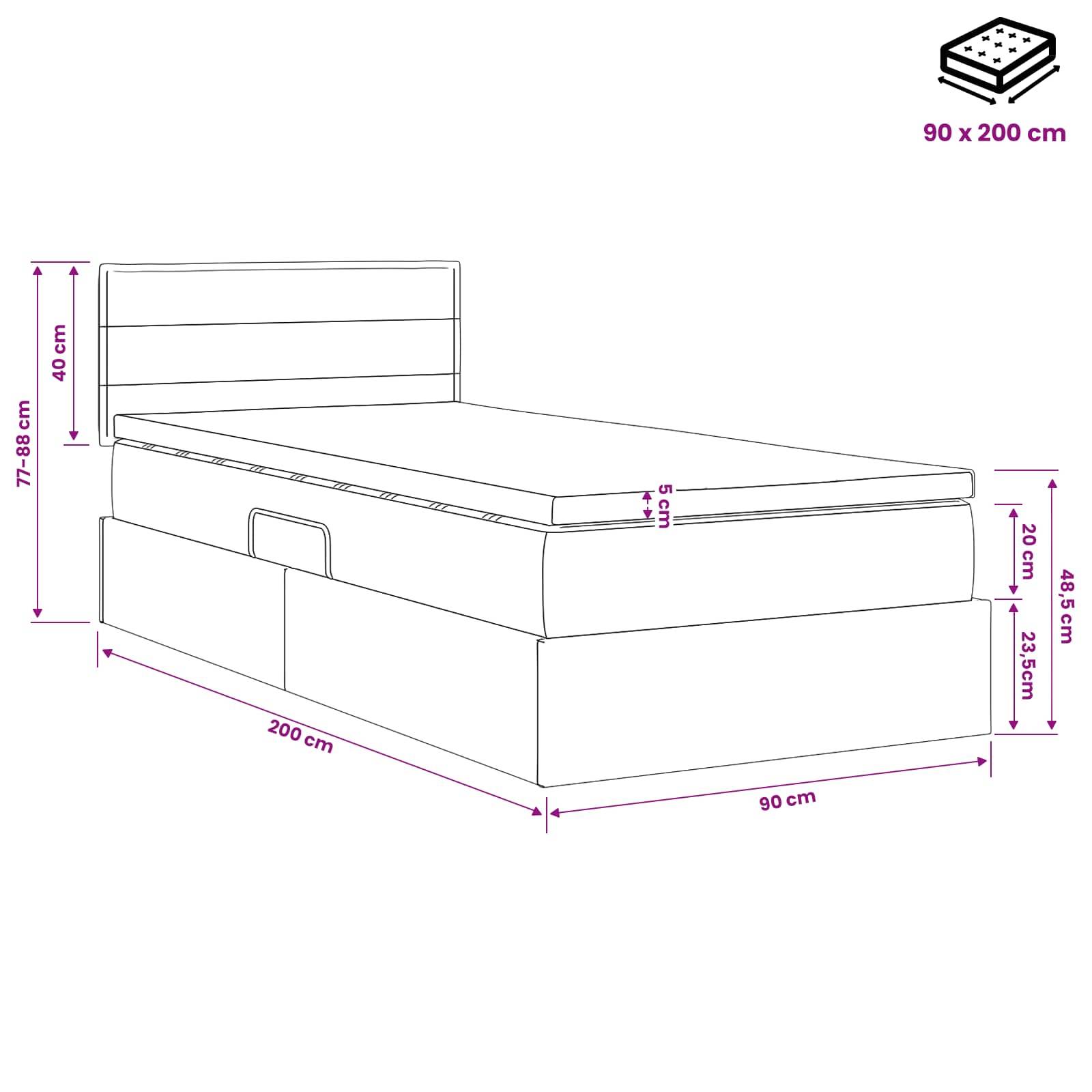 vidaXL Aufbewahrungsbett mit Matratze mit Kopfteil Schwarz 90 x 200 cm