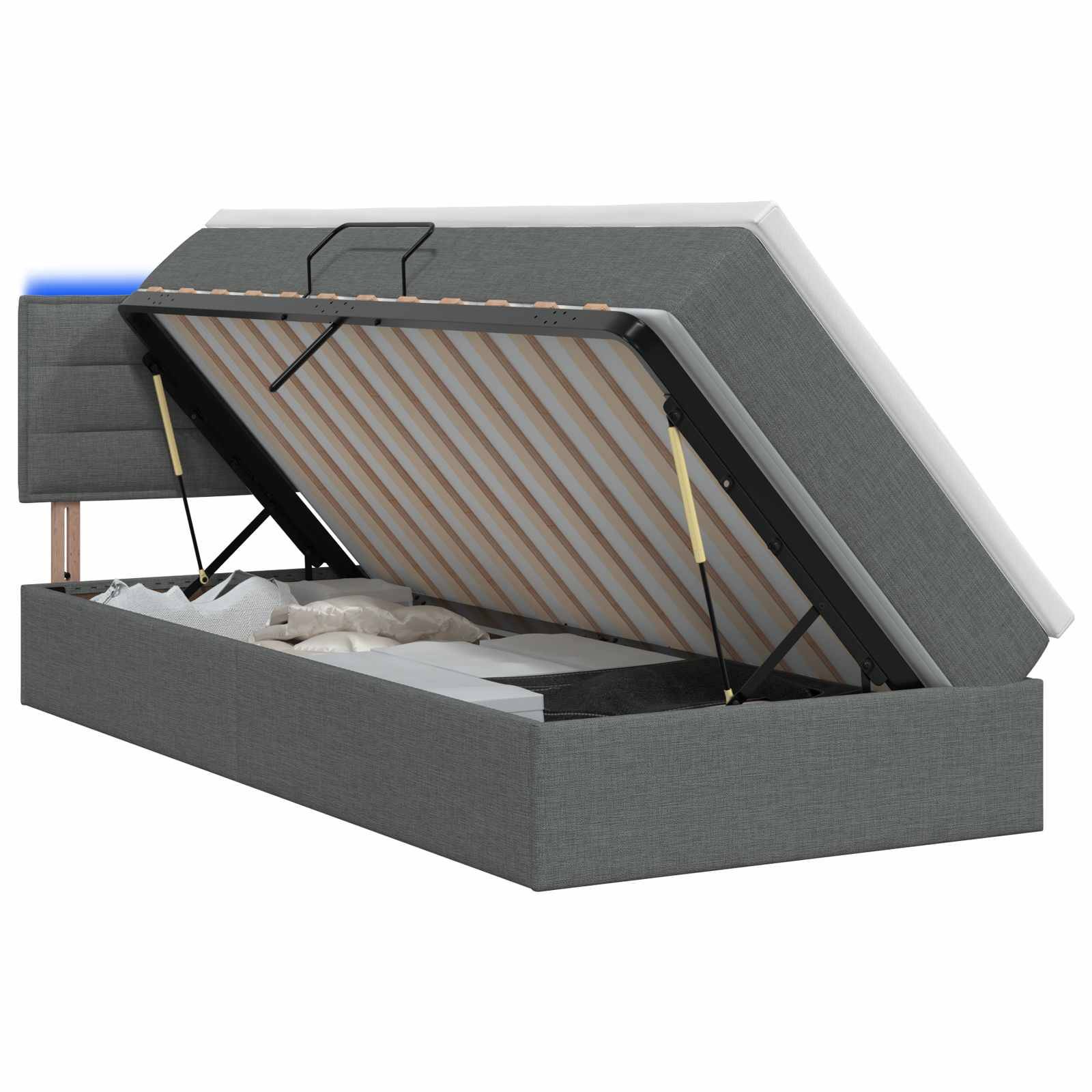 vidaXL LED-Speicherbett mit Matratze Dunkelgrau 90 x 190 cm Stoff