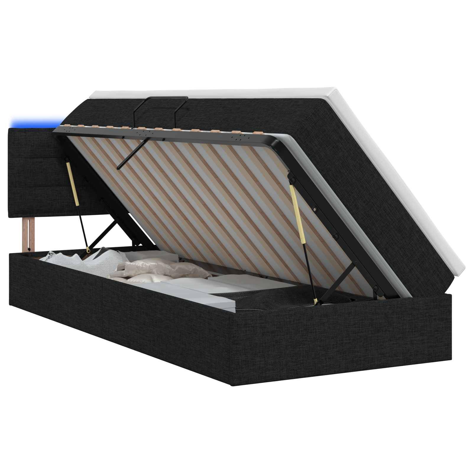 vidaXL LED-Speicherbett mit Matratze Schwarz 100 x 200 cm Stoff