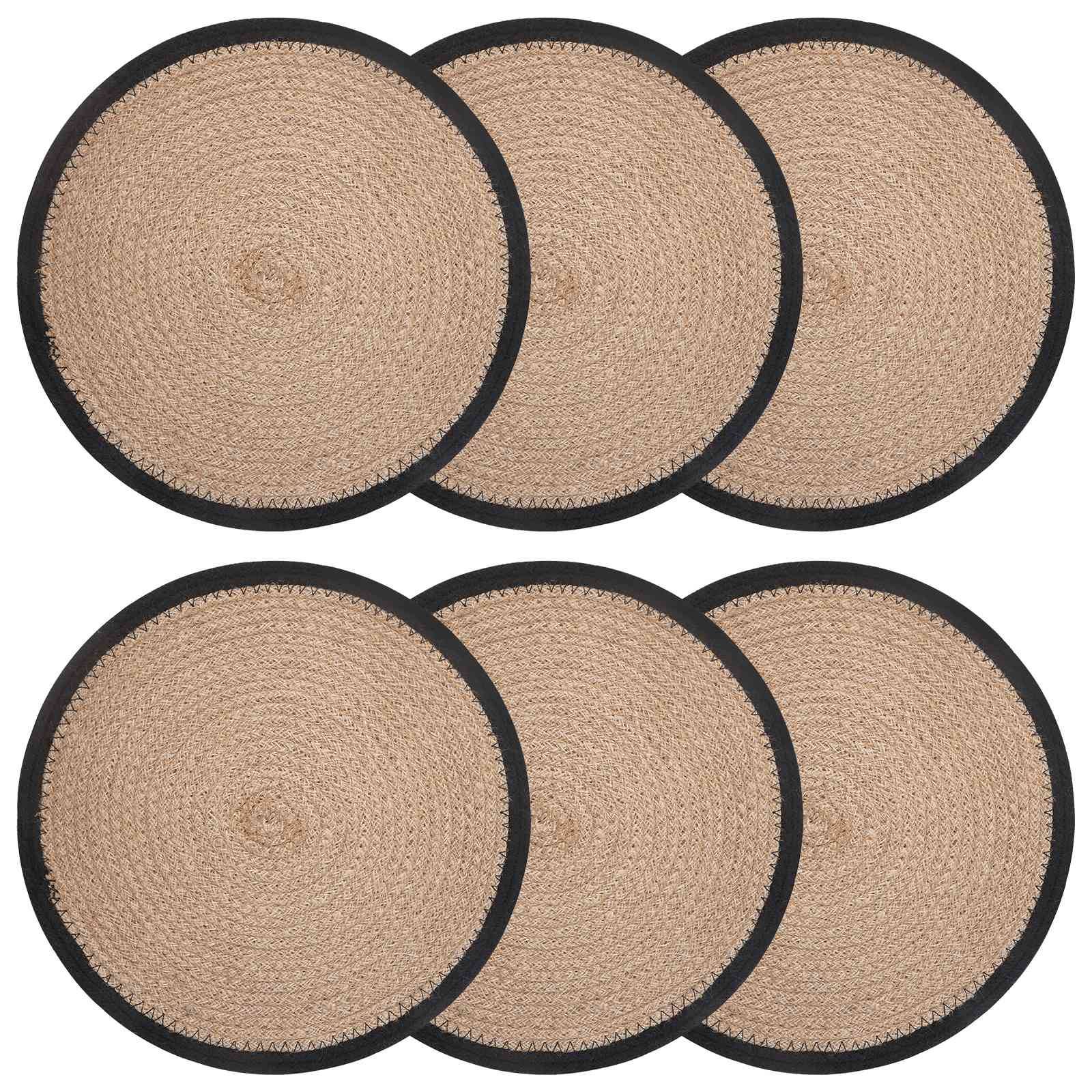 vidaXL Jute Platzsets 6 pcs Natürlich und Schwarz Ø 30 cm