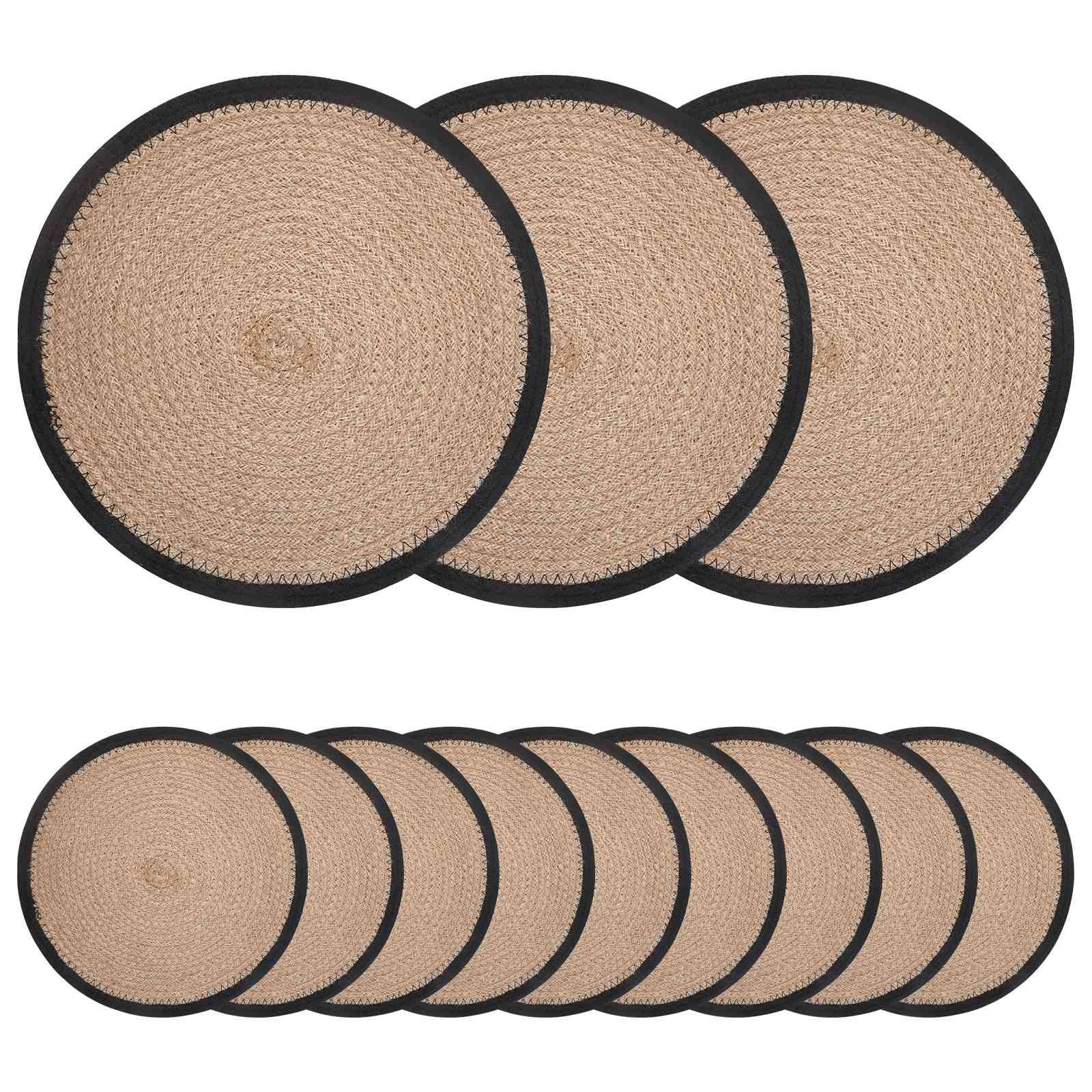 vidaXL Jute Platzsets 12 pcs Natürlich und Schwarz Ø 30 cm