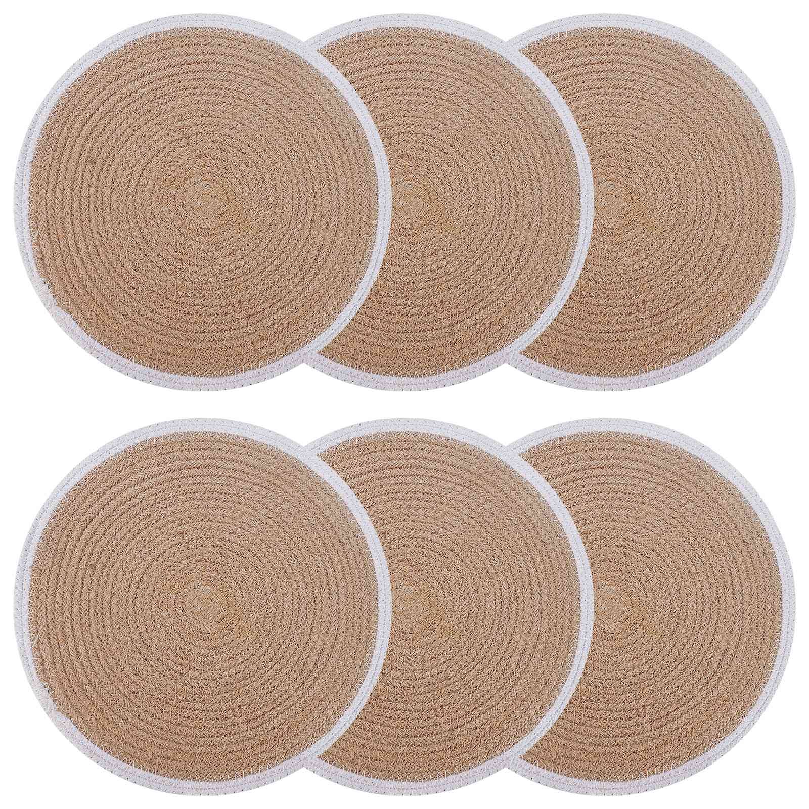 vidaXL Jute Platzsets 6 pcs Natürlich und Weiß Ø 30 cm 100% Tossa Jute