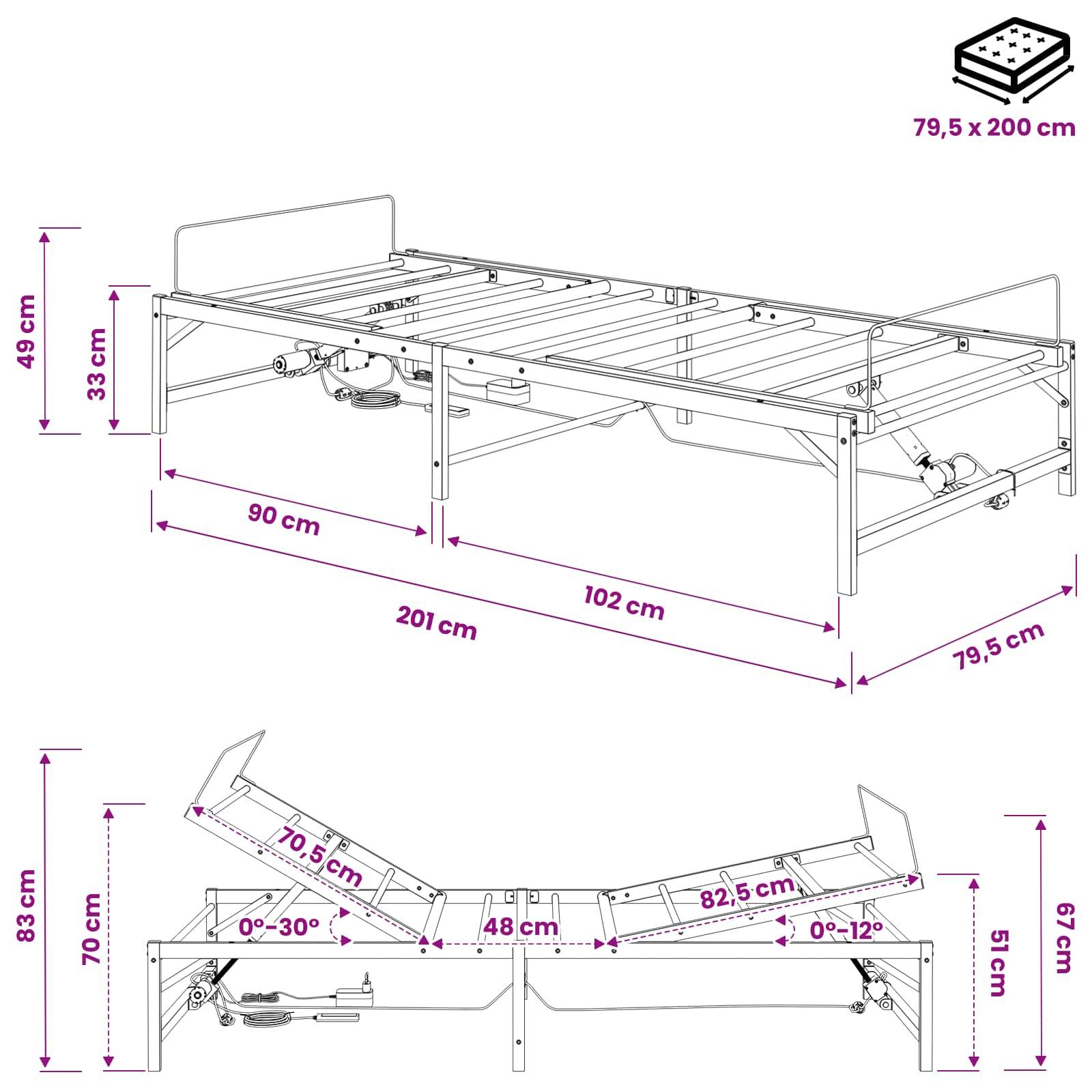 vidaXL Elektrisch verstellbares Bettgestell Schwarz 80 x 200 cm Stahl