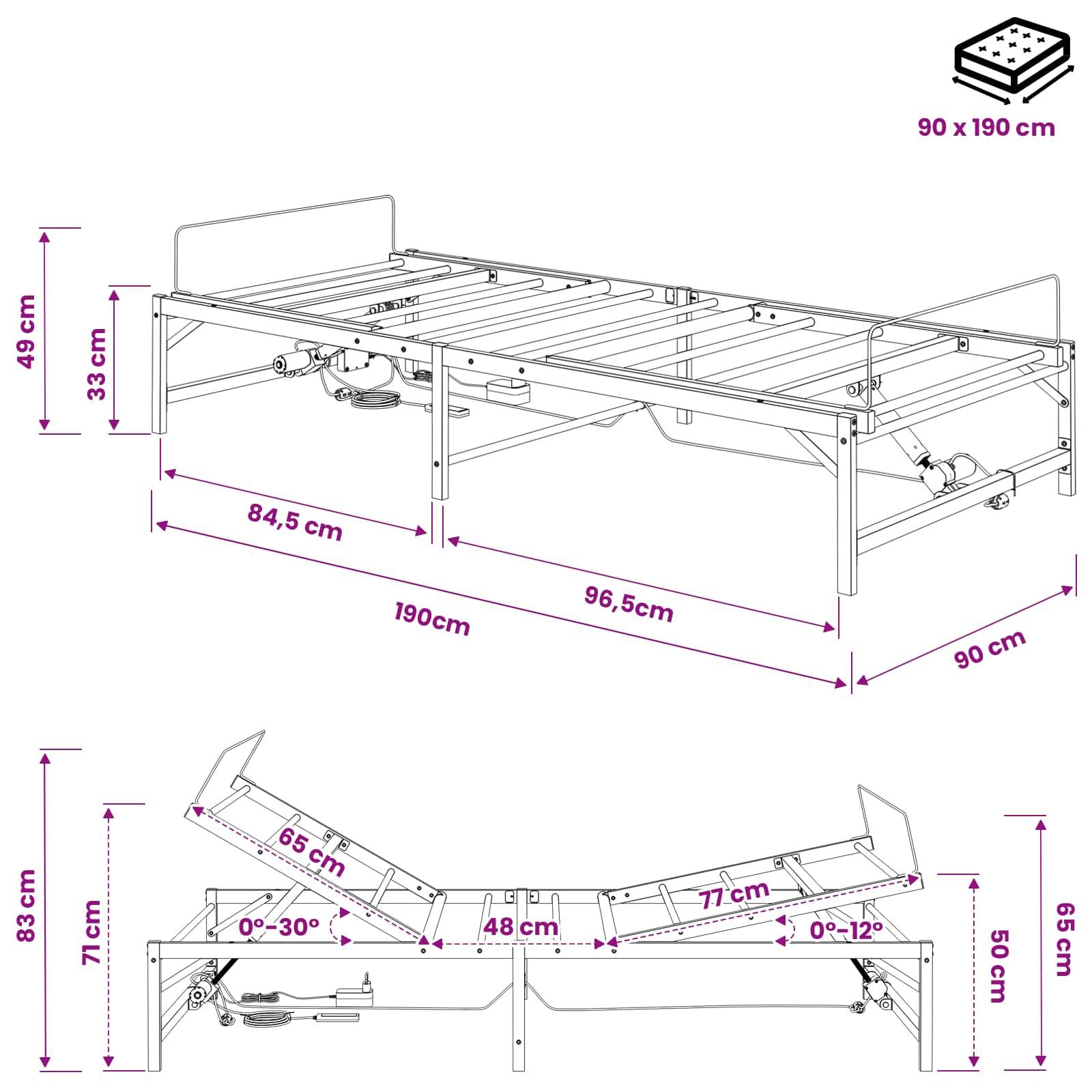 vidaXL Elektrisch verstellbares Bettgestell Schwarz 90 x 190 cm Stahl