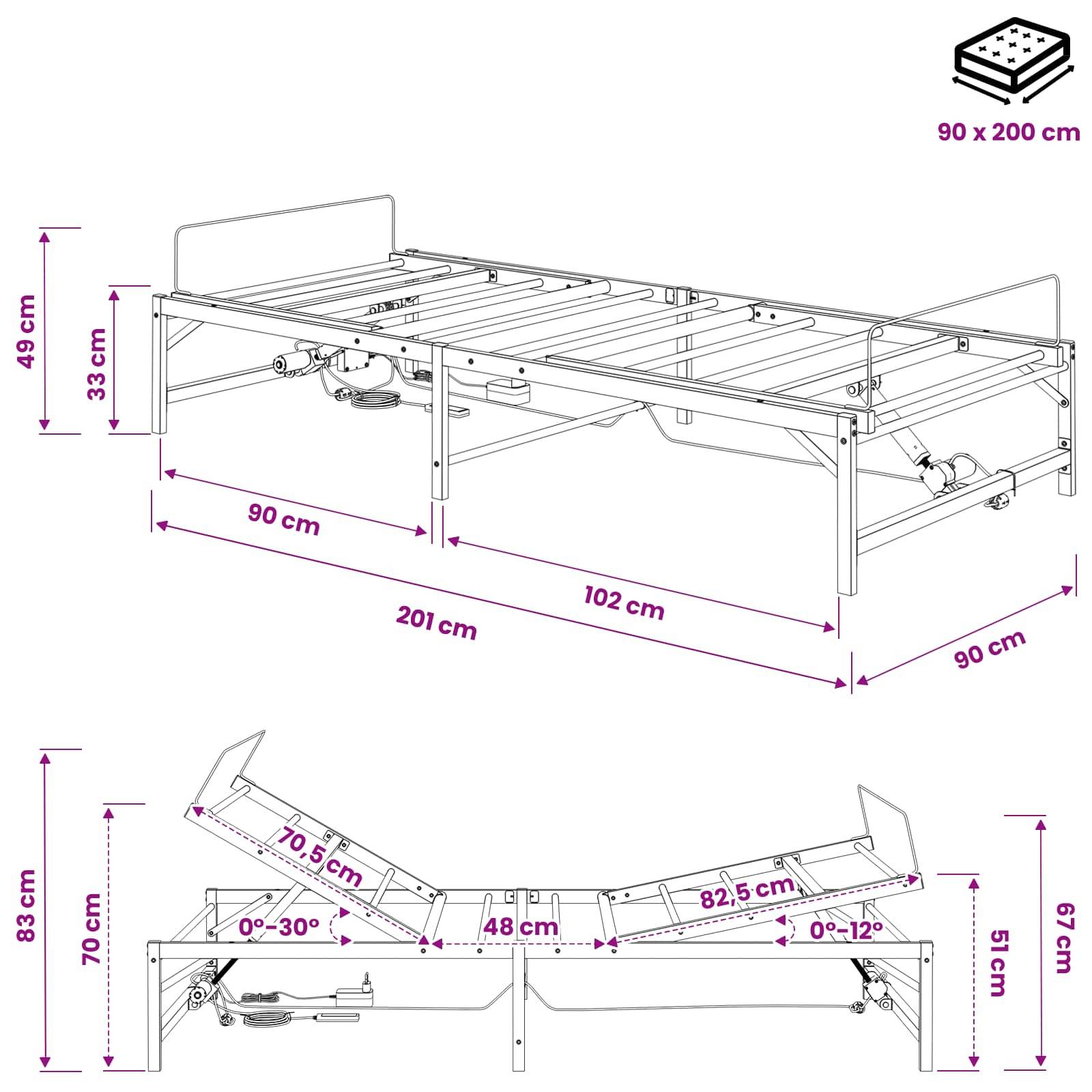vidaXL Elektrisch verstellbares Bettgestell Schwarz 90 x 200 cm Stahl