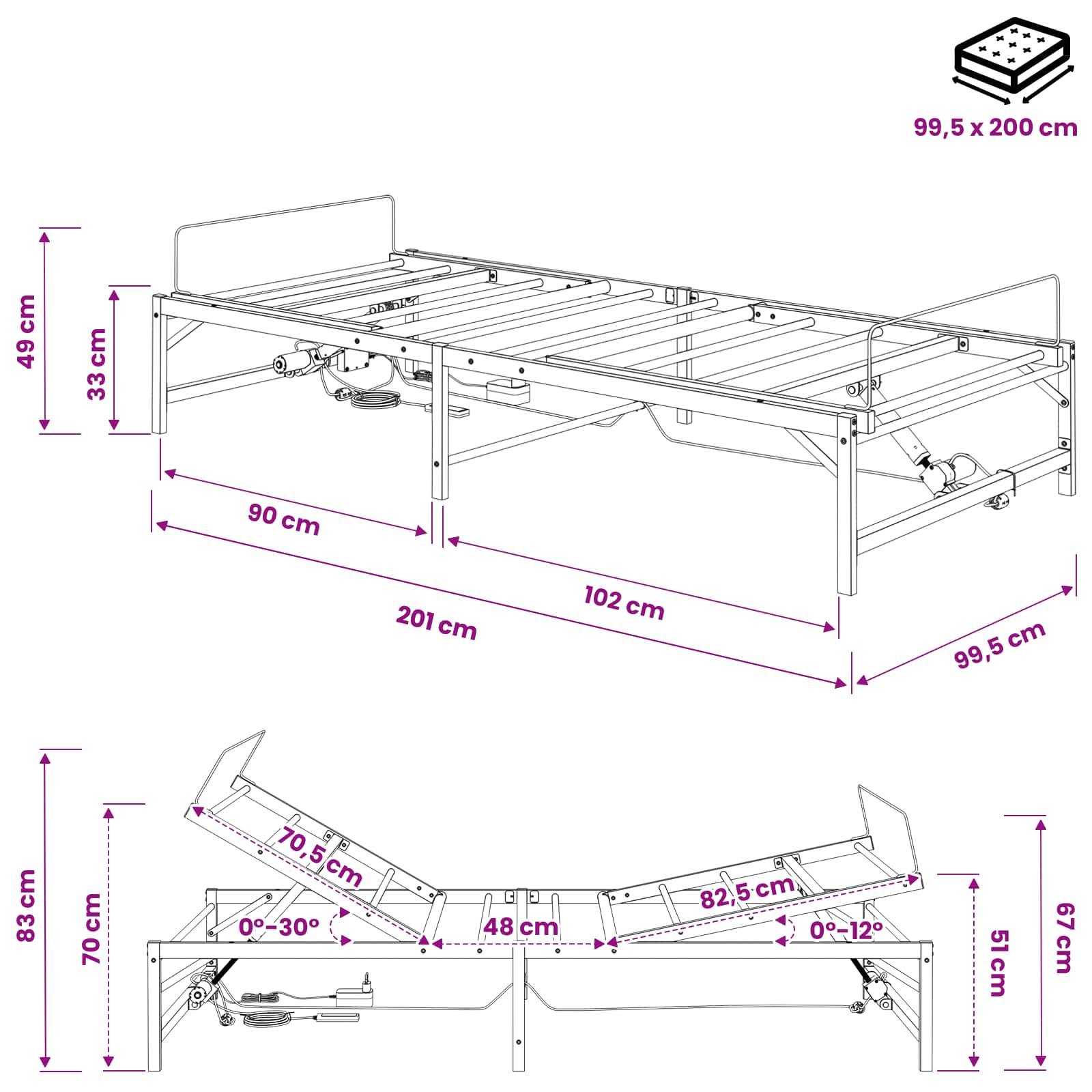 vidaXL Elektrisch verstellbares Bettgestell Schwarz 100 x 200 cm Stahl