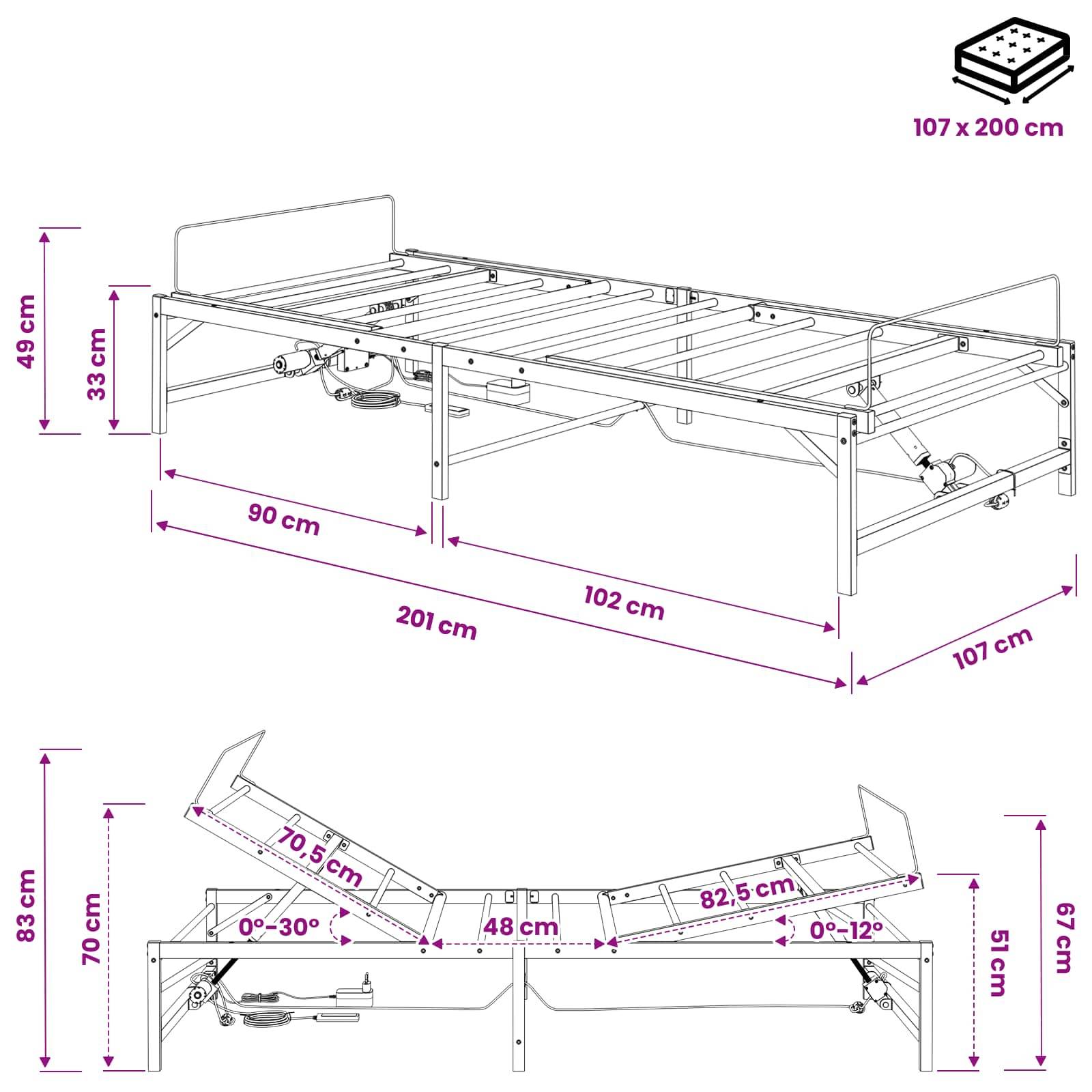 vidaXL Elektrisch verstellbares Bettgestell Schwarz 107 x 203 cm Stahl