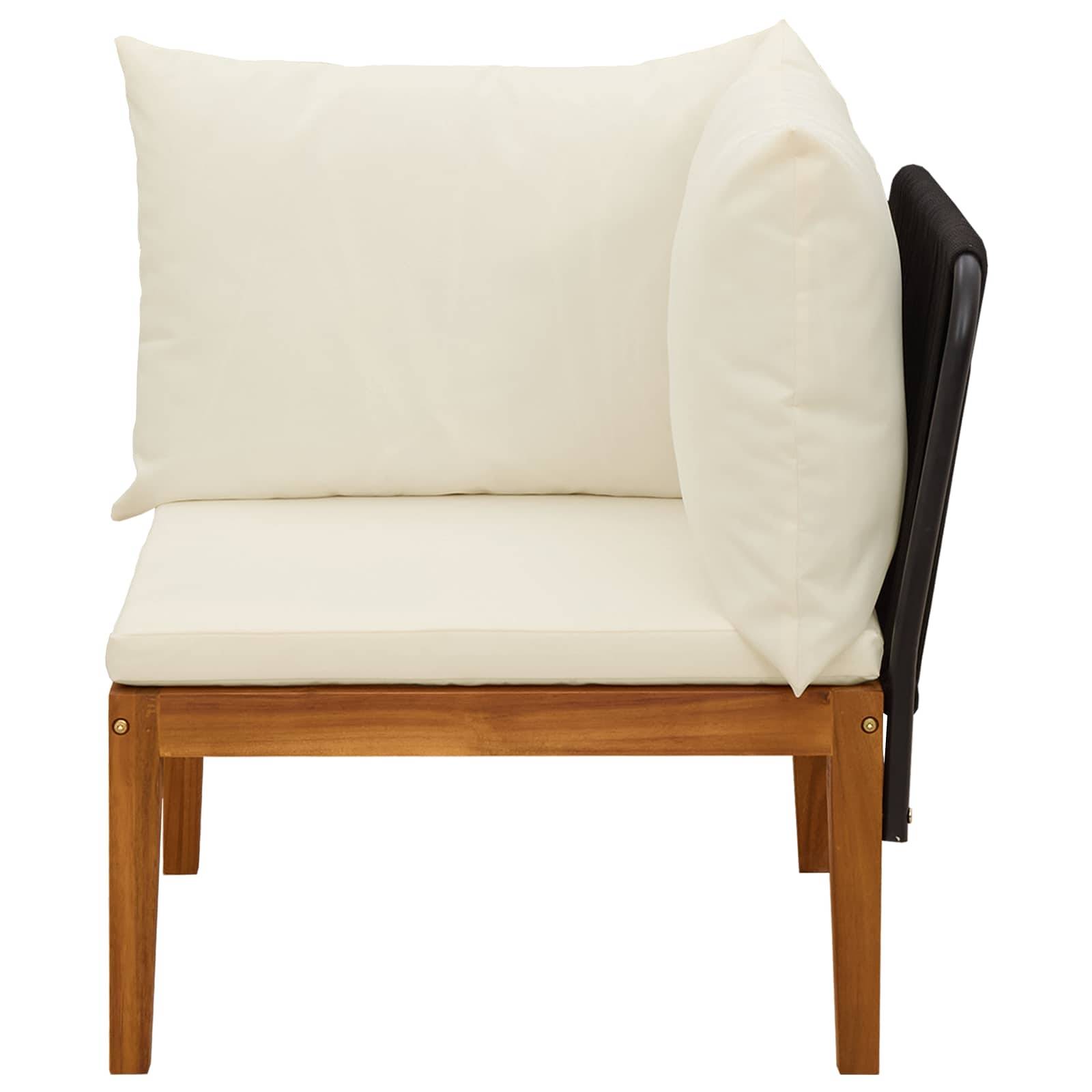 vidaXL Garten-Ecksofa mit Kissen Massives Akazienholz & Seil Natur