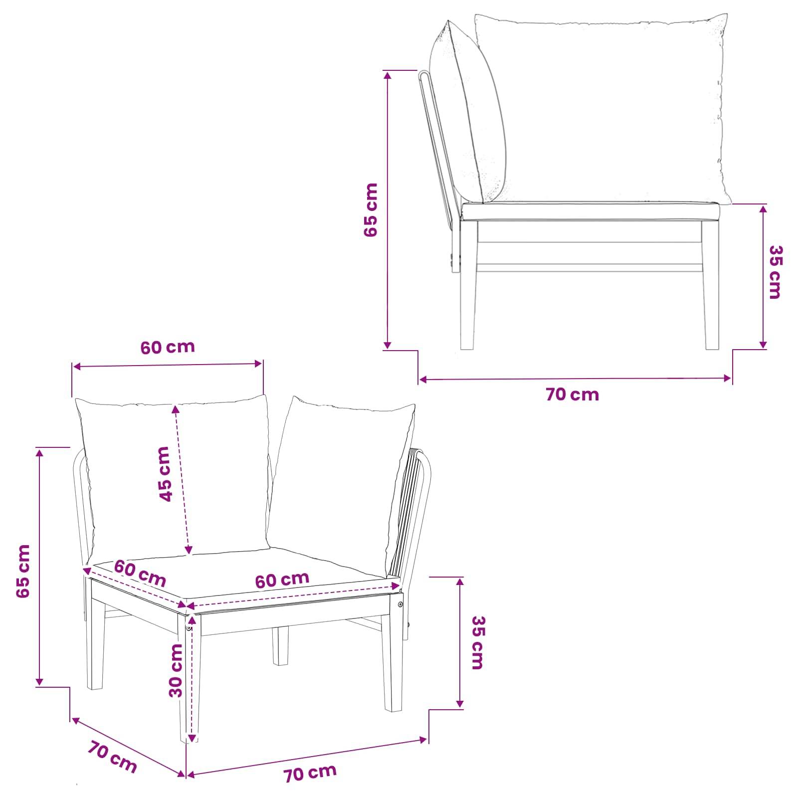 vidaXL Garten-Ecksofa mit Kissen Massives Akazienholz & Seil Natur